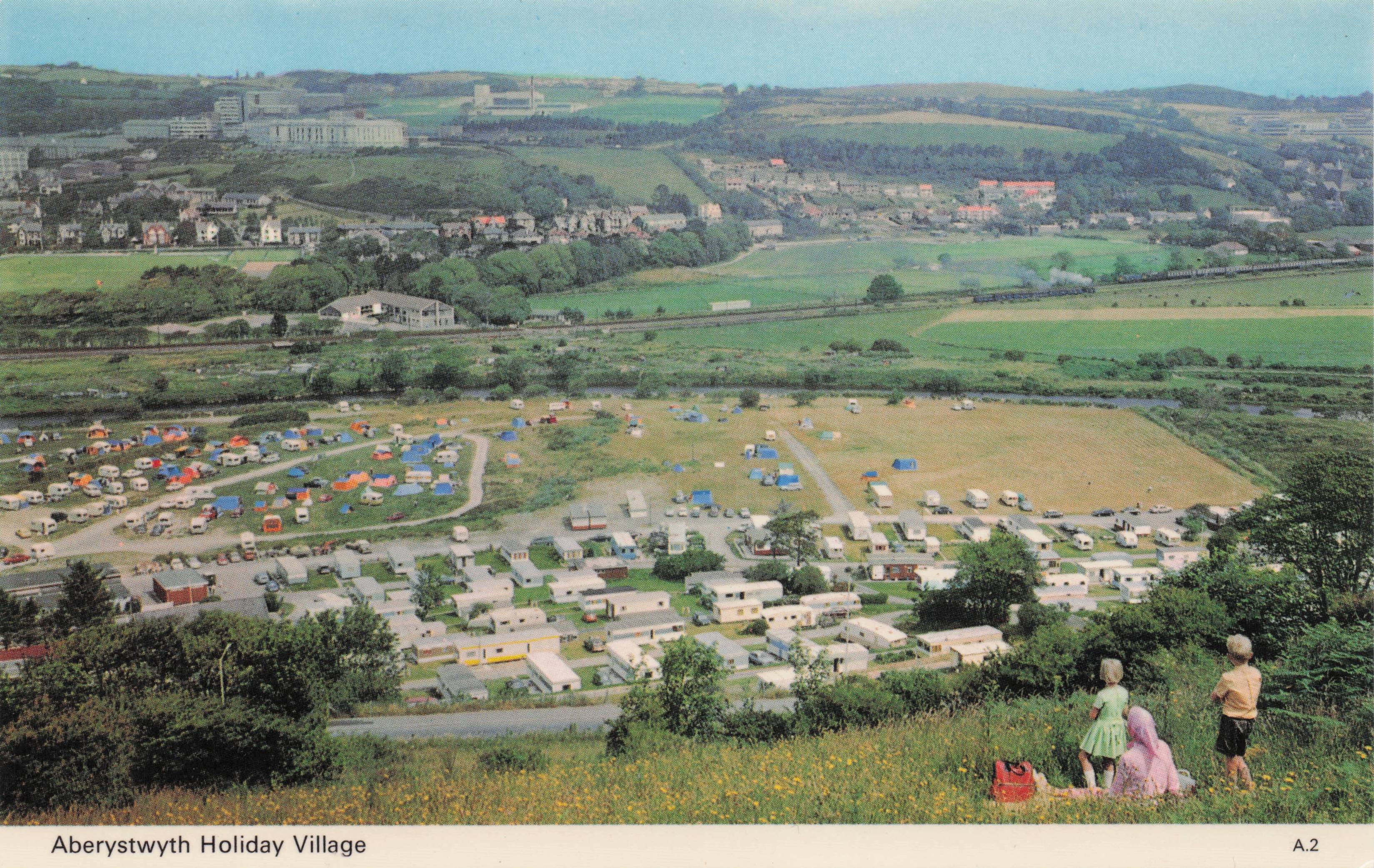 Children Admiring Aerial View Of Aberystwyth Caravan Holiday Village Postcard