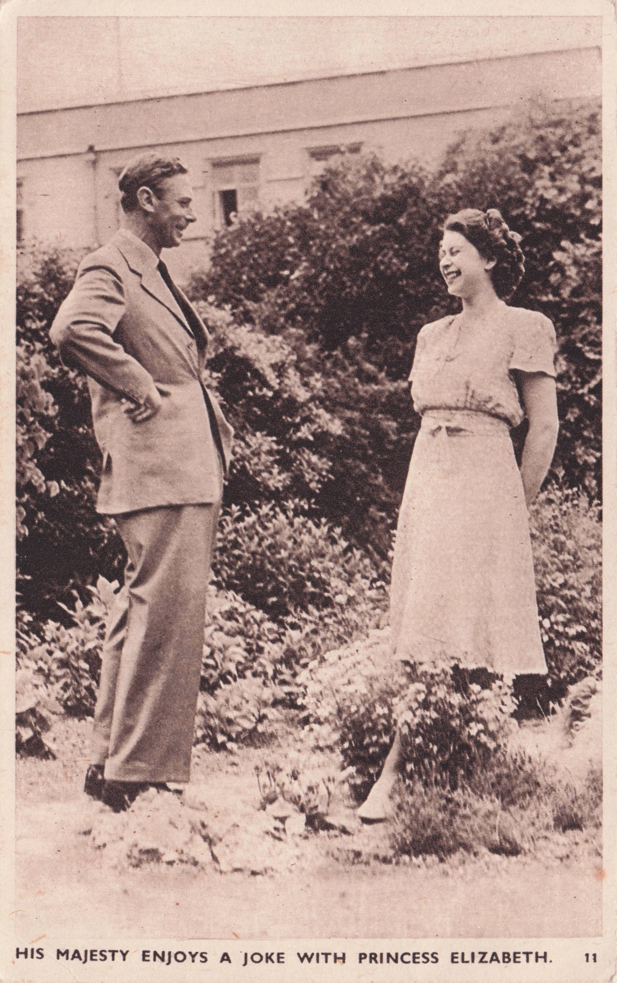 His Majesty Enjoys A Joke With Princess Queen Elizabeth Old Royal Postcard