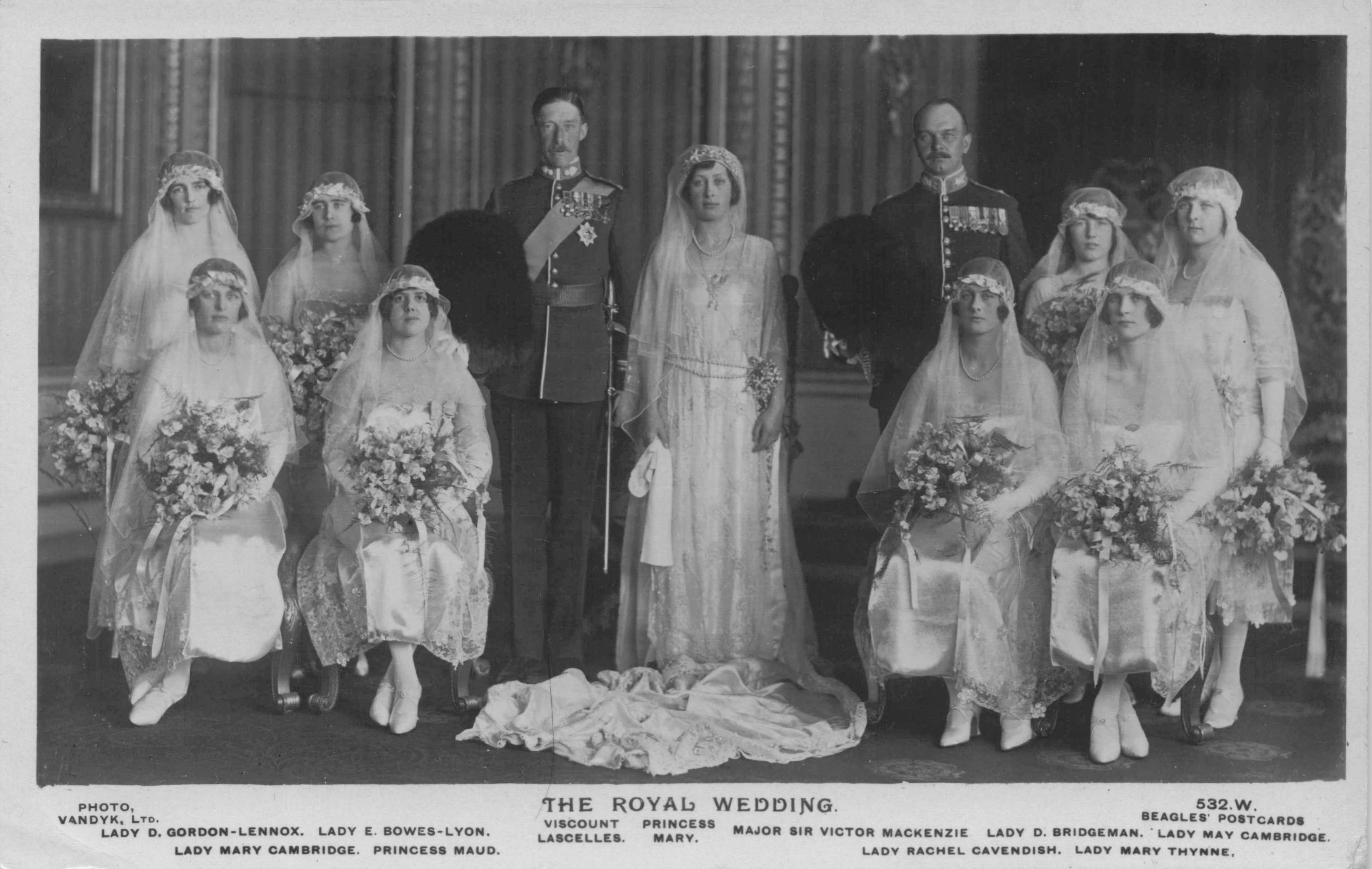 Princess Mary & Maud Viscount Lascelles Royal Wedding Beagles RPC Postcard