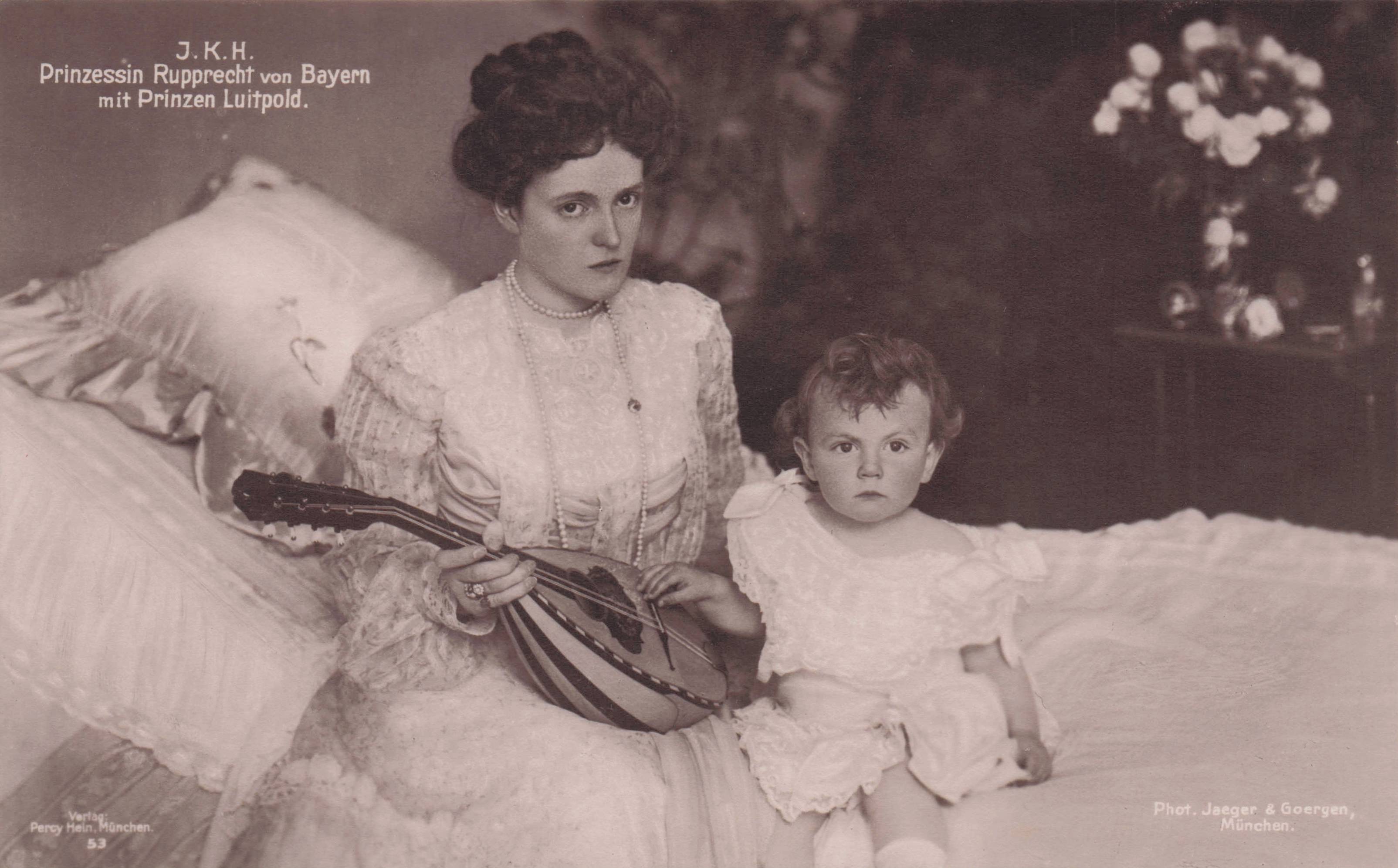 Frau Princesse Rupprecht Duchess Of Bavaria With Lute & Child Antique Postcard