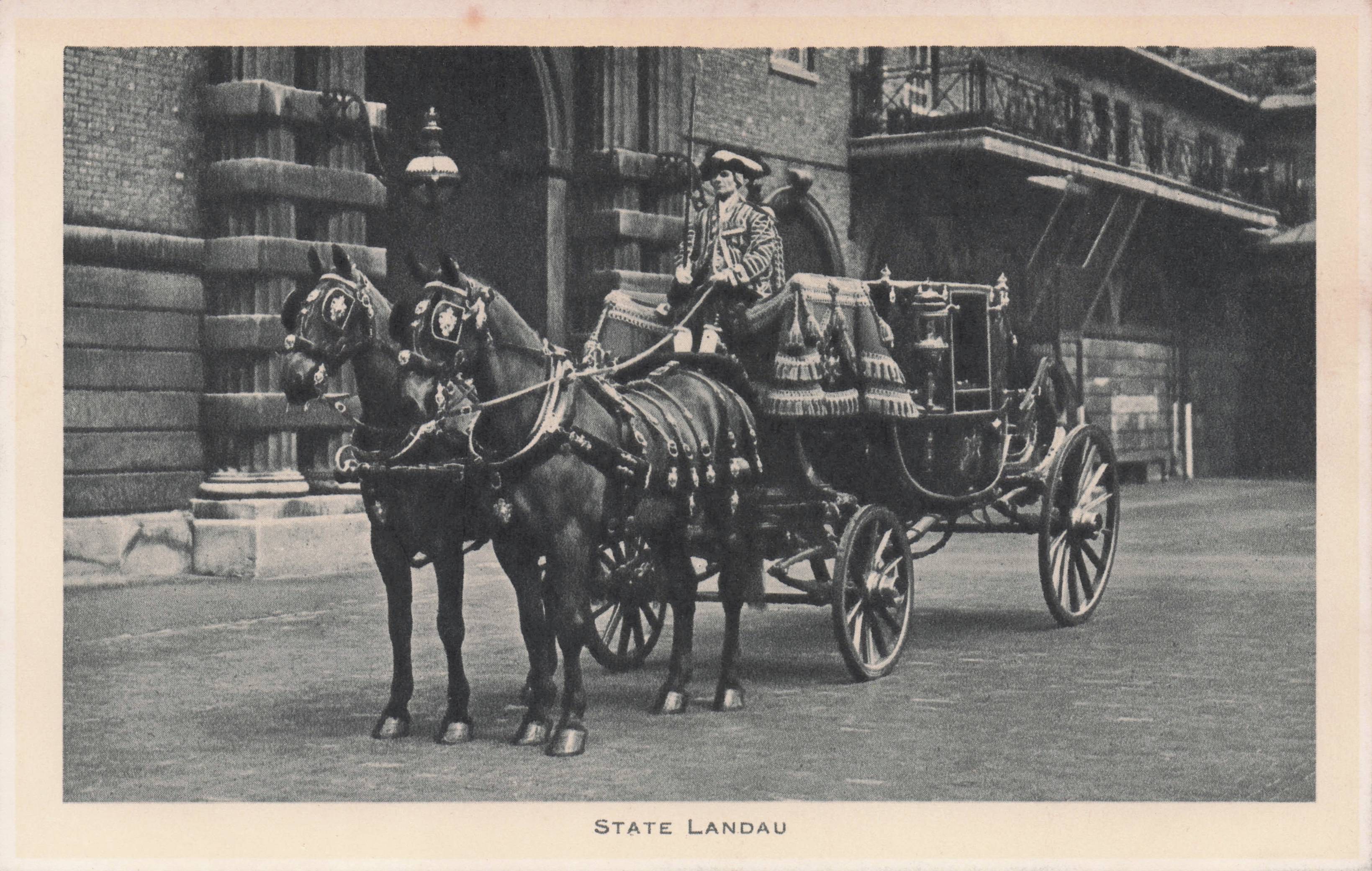 State Landau Kings Royal Transport Chauffer Horse Carriage Tucks Old Postcard