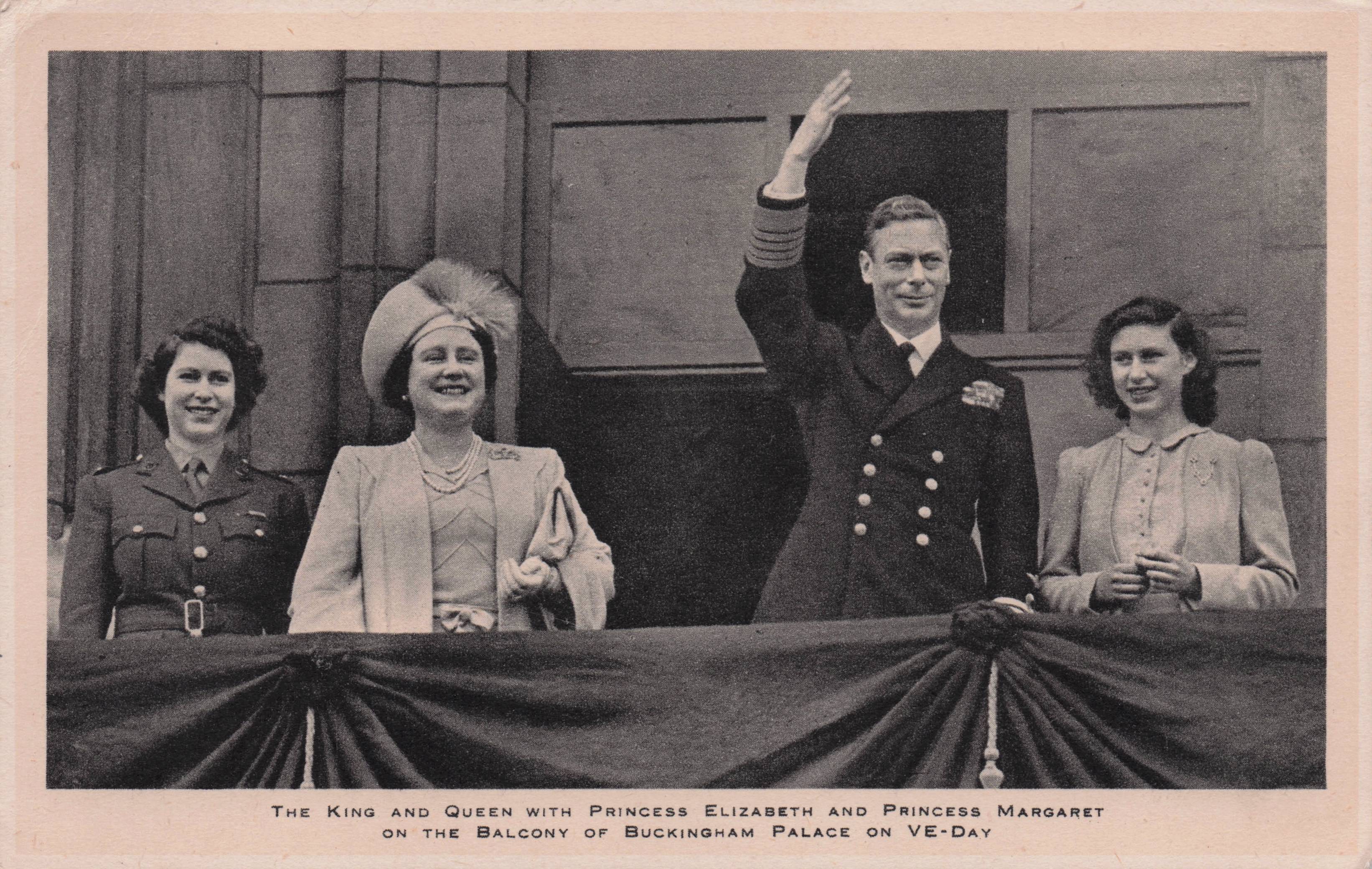 Princess Queen Elizabeth Margaret King George VI WW2 V-E Day Tucks Old Postcard