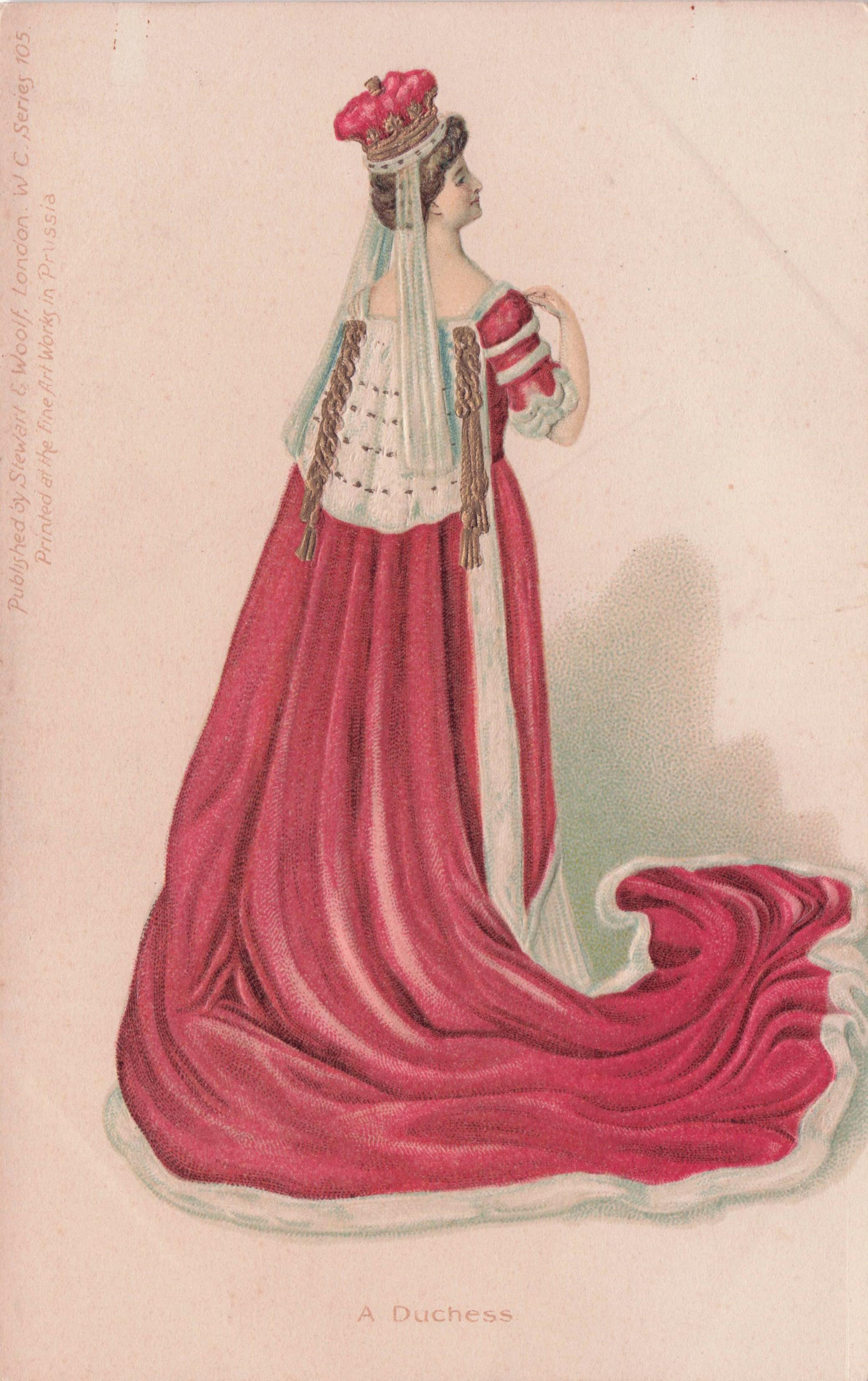 A Duchess Antique Raised Relief Old Royalty Postcard