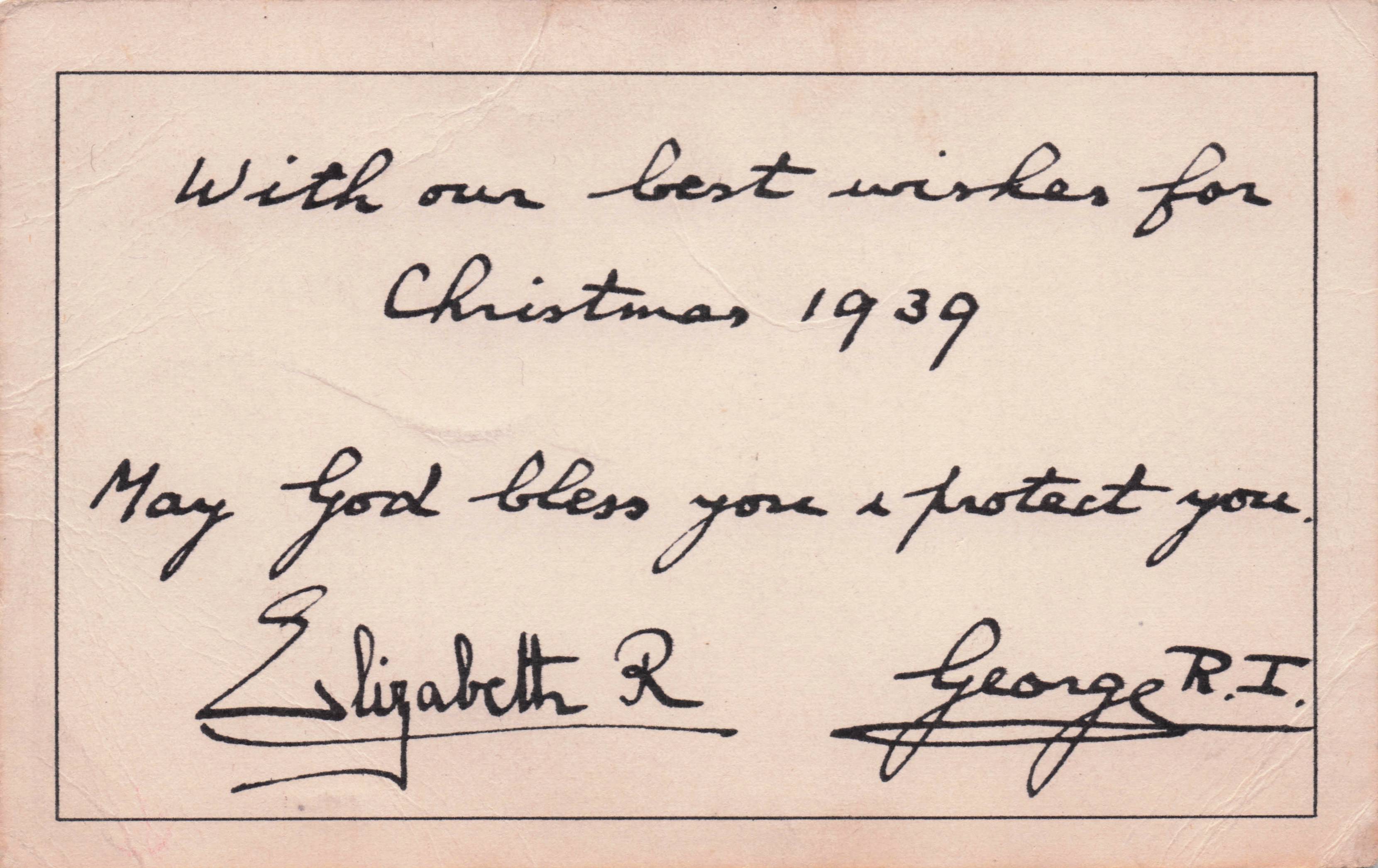 Queen Elizabeth King George VI Christmas WW2 1939 Signed Postcard