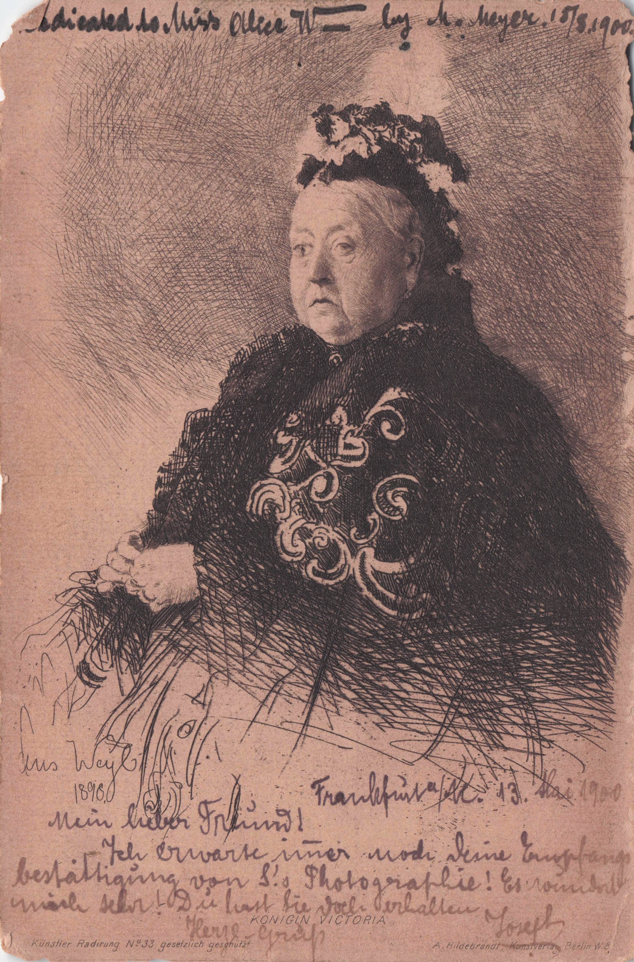 Queen Victoria Antique German 1900 Frayed Browned Old Royal Postcard