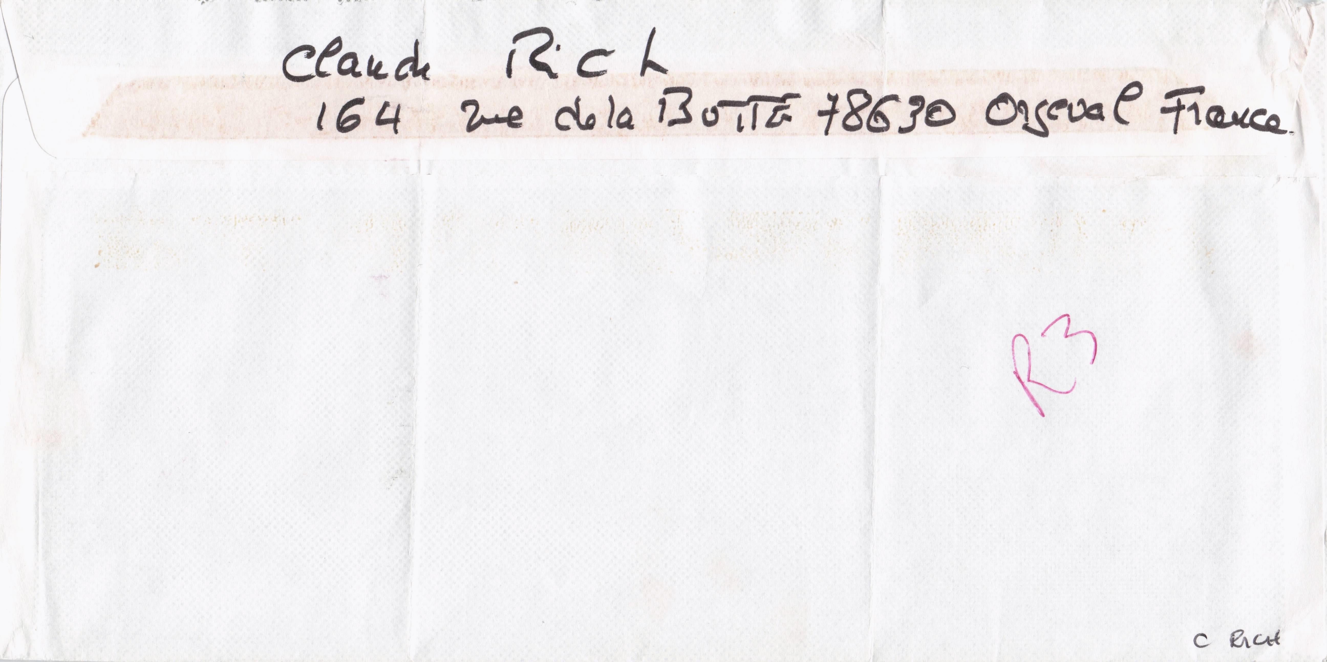 Claude Rich Historic French Film Actor Hand Signed Index Card & Home Envelope