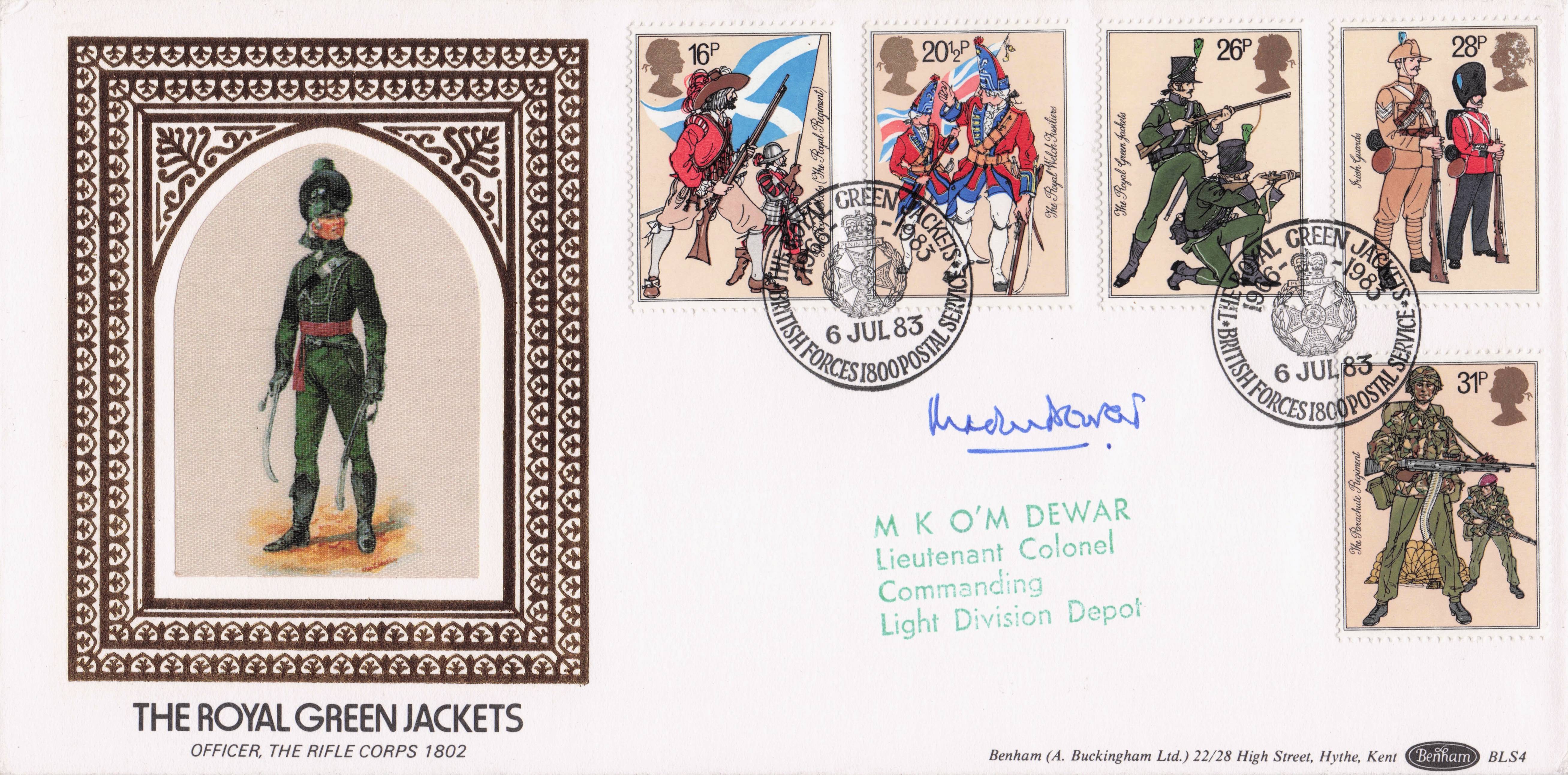 The Royal Green Jackets MK Dewar Rifle Brigade Military LTD 50 Hand Signed FDC