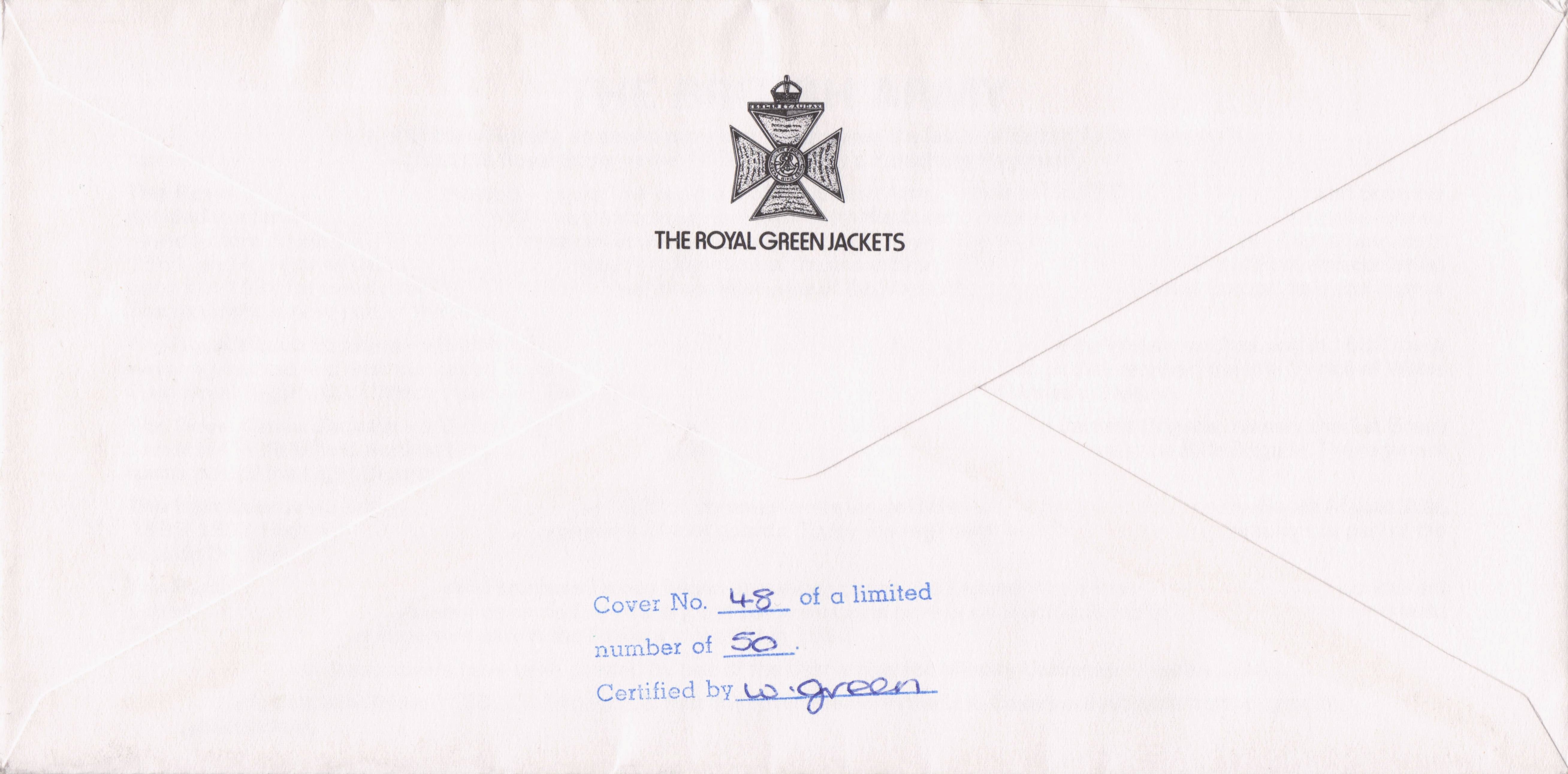 The Royal Green Jackets MK Dewar Rifle Brigade Military LTD 50 Hand Signed FDC