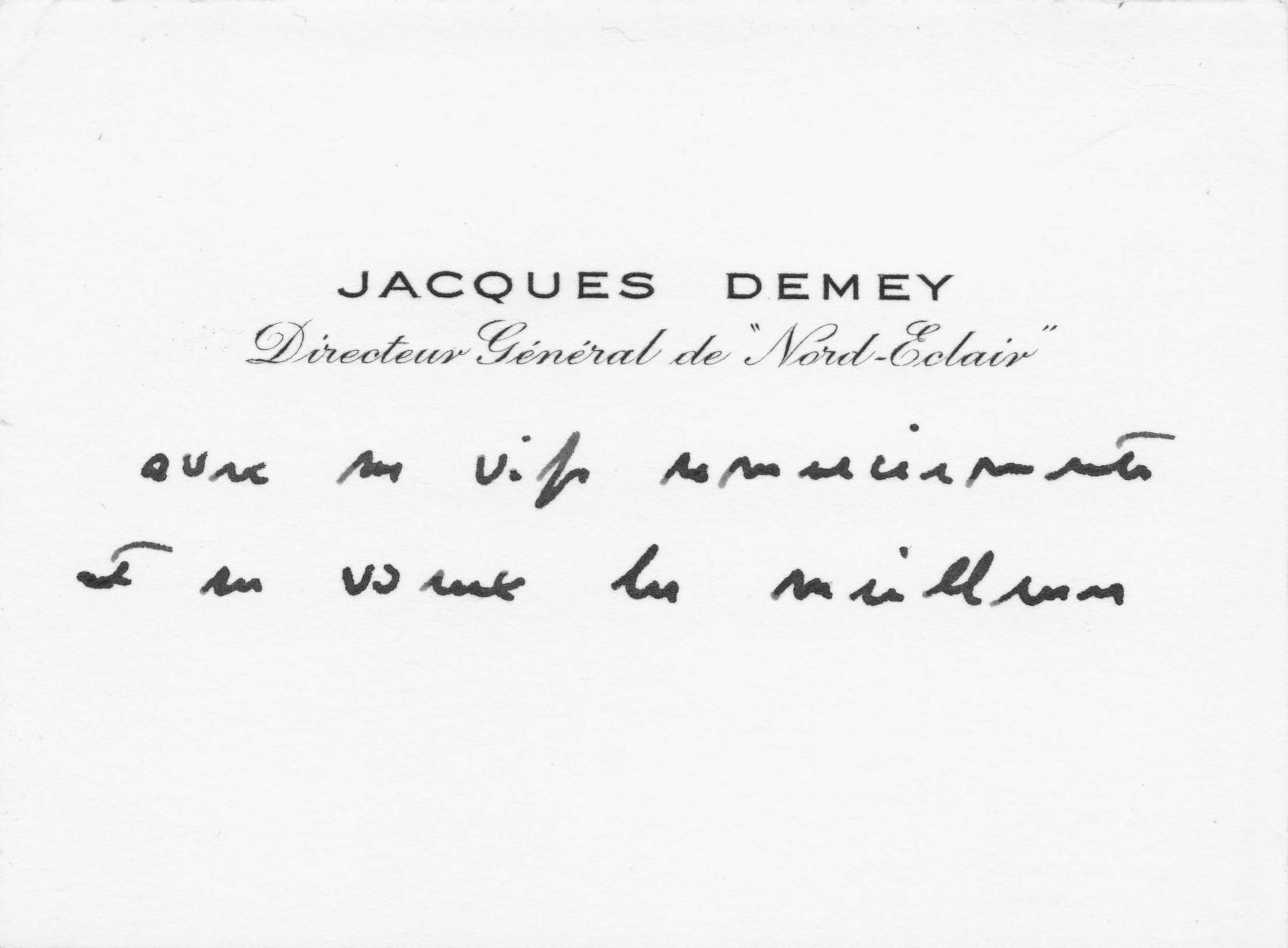 Jacques Demey Nord Eclair French Newspaper Director Hand Signed Card