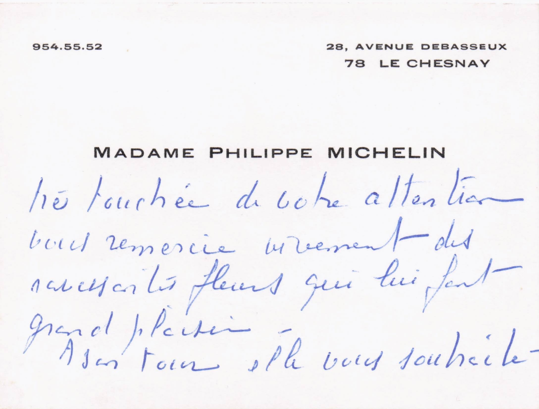 French Mrs Phillippe Michelin Tyre Director Hand Signed Business Card