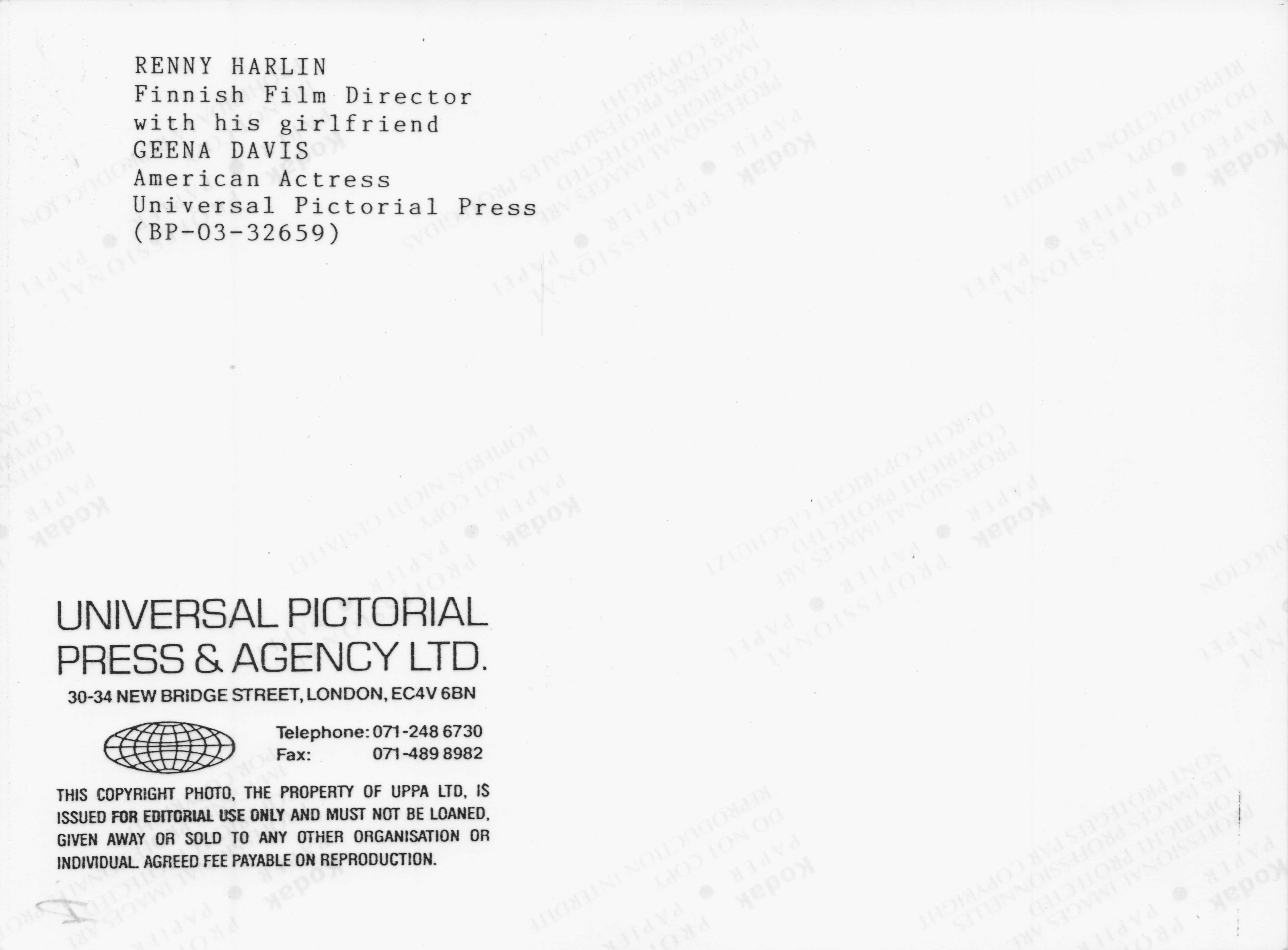 Kenny Harlin Finland Finnish Film Director Geena Davis of Tootsie Press Photo