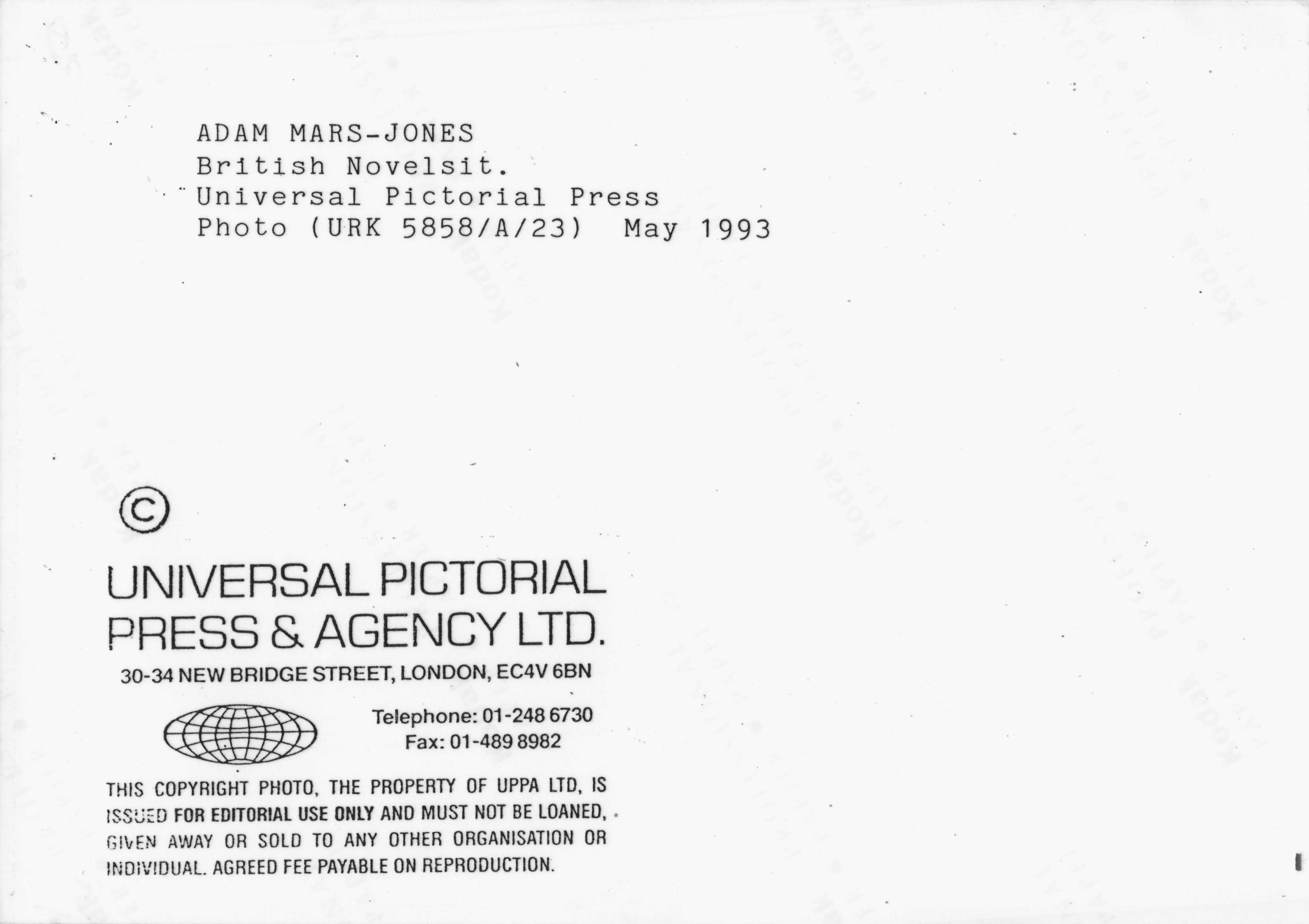 Adam Mars Jones British Book Author Novelist 1993 London Press Photo