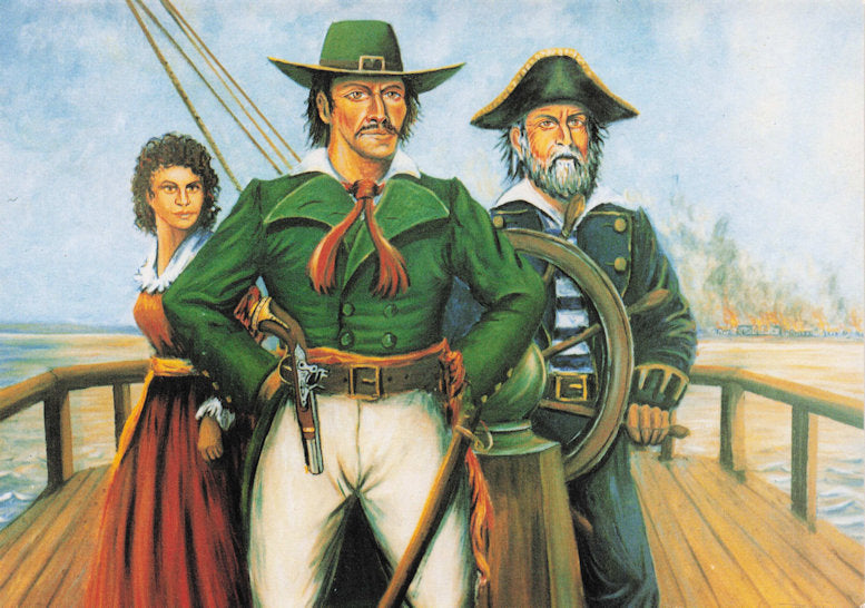 Jean Lafitte French Old Pirate Smuggler Campechi Ship Battle USA Painting Postcard
