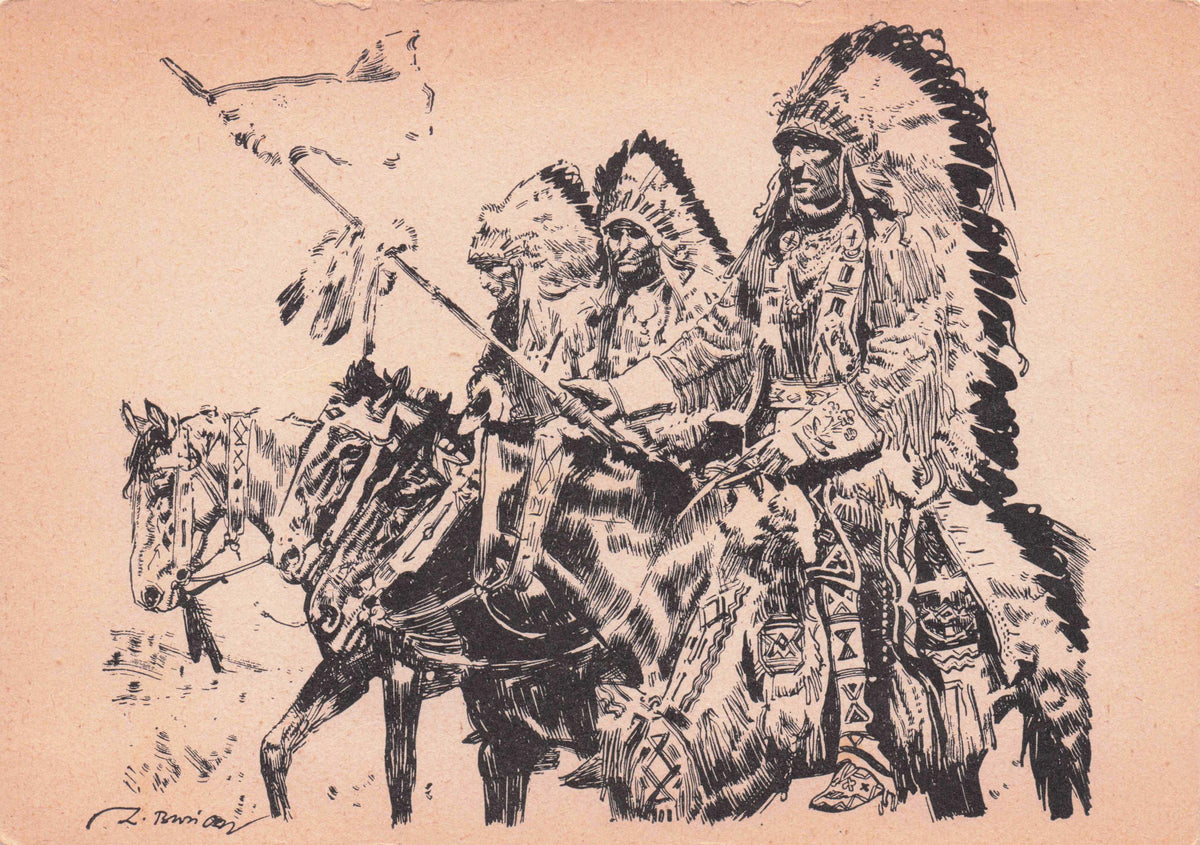 Native American Indians Vintage Zdenek Burian Czech Illustrator Painting Postcard