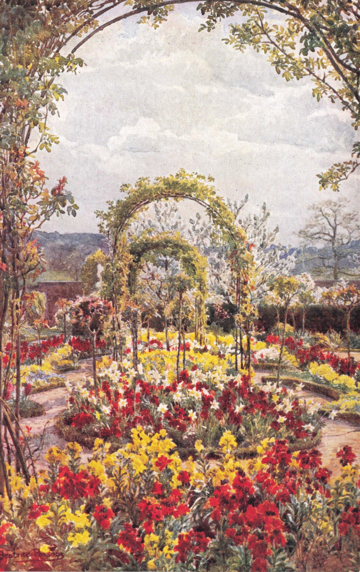 Dutch Gardens Moor Park Hertfordshire Rhododendrons Antique Painting Postcard