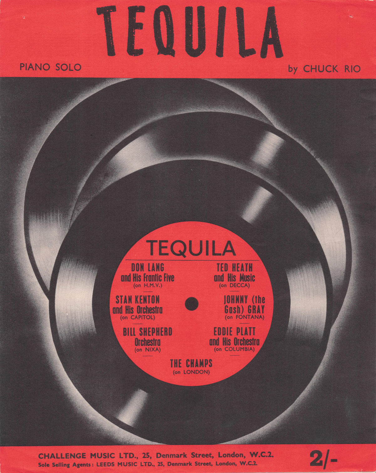 Tequila The Champs Vintage 45 7" Stan Kenton Ted Heath Record Sheet Music