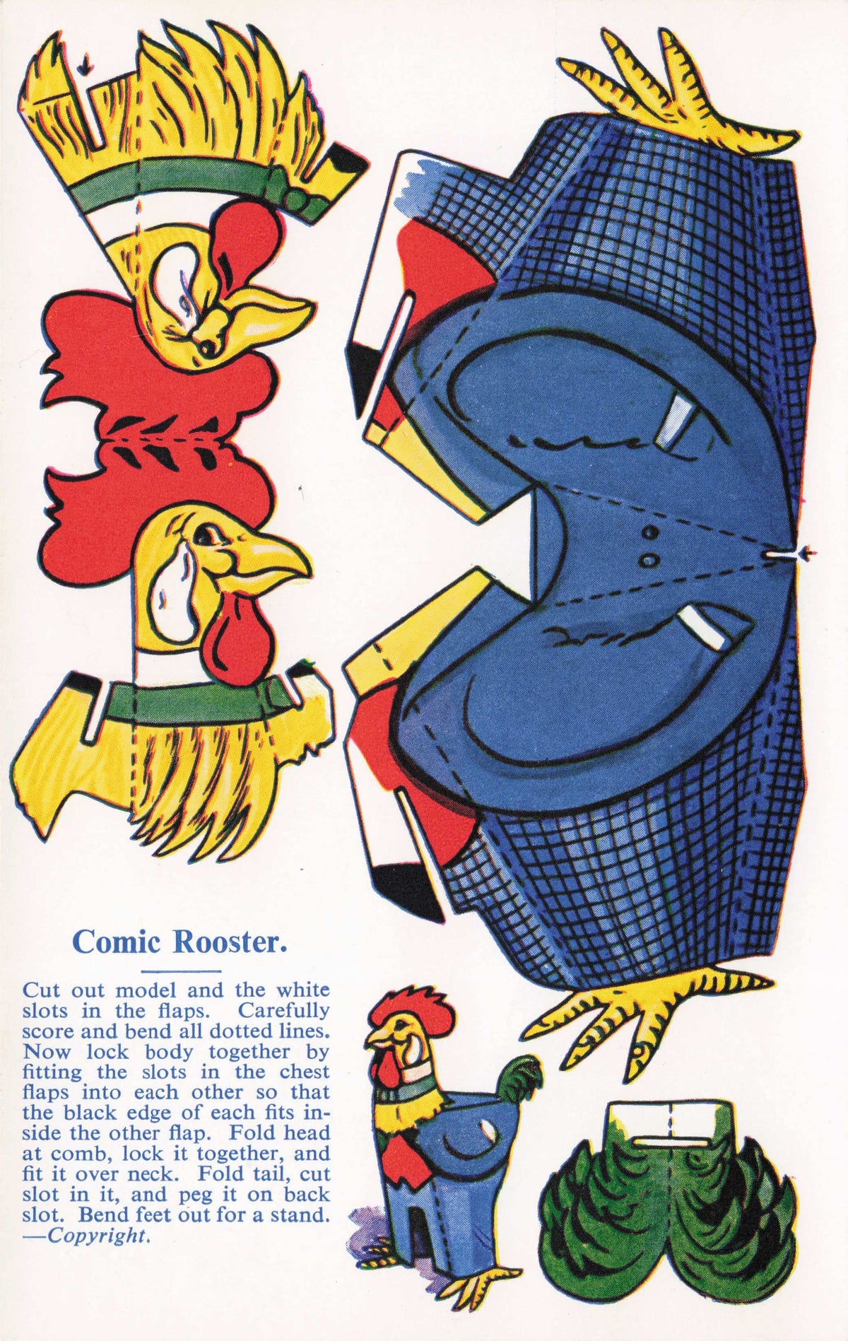 Cut Out Farm Hen Model Antique Rare Novelty Rooster Bird Salmon Comic Postcard