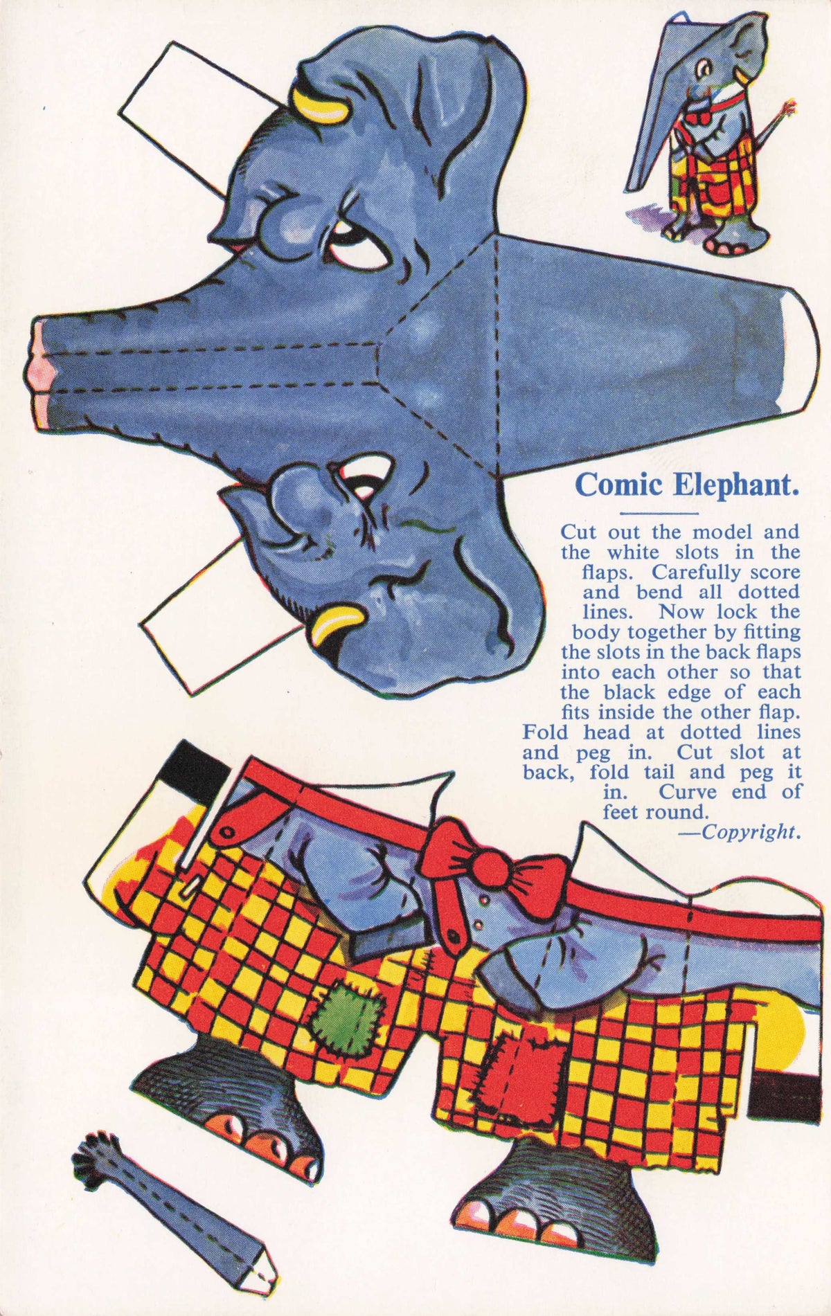 Cut Out Elephant Toy Model Antique Rare Novelty Salmon Animal Comic Postcard