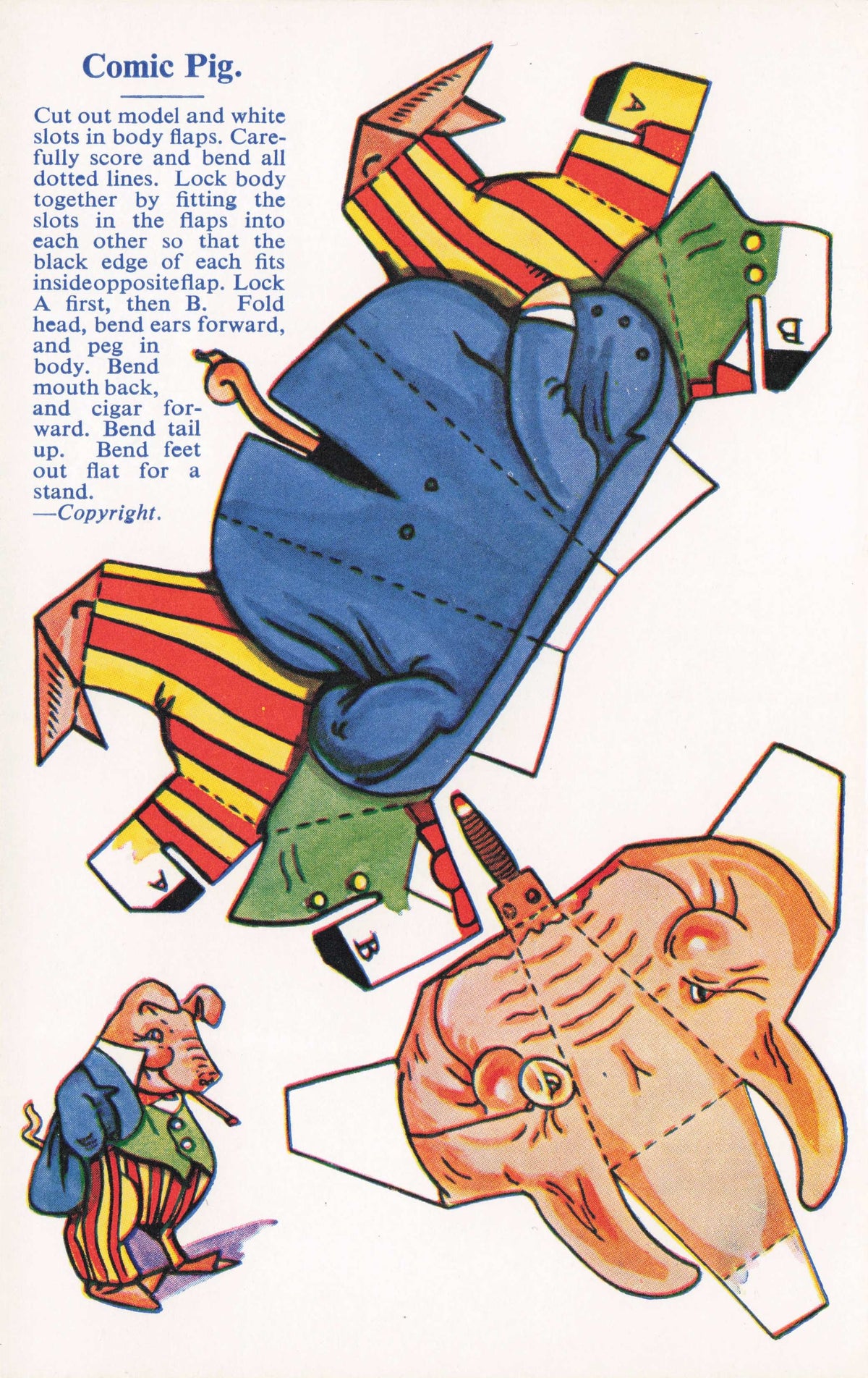 Cut Out Pig In Posh Suit Fashion Toy Model Old Rare Novelty Animal Comic Postcard