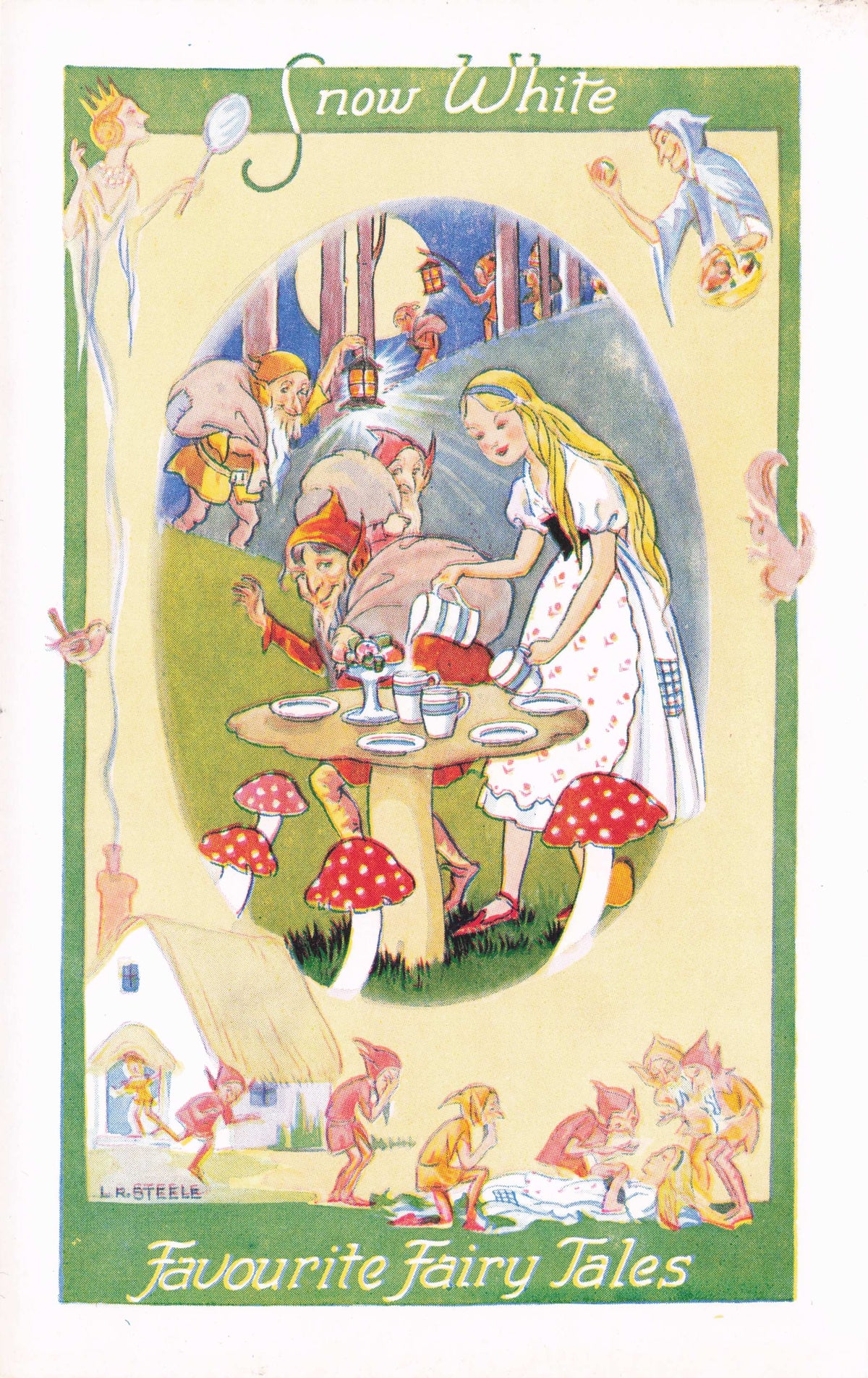 Snow White & Seven Dwarfs Old Grimms Fairy Tale Childrens Story Rare Postcard