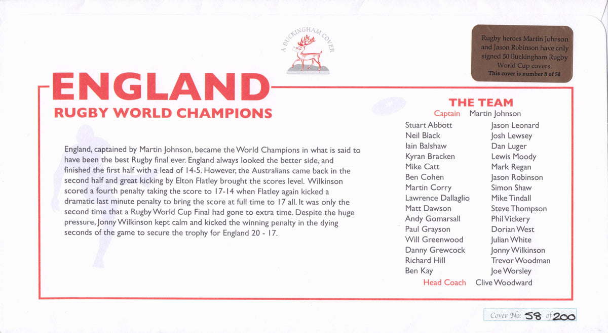 Martin Johnson Ben Cohen Rugby 2023 World Cup Hand Signed First Day Cover FDC