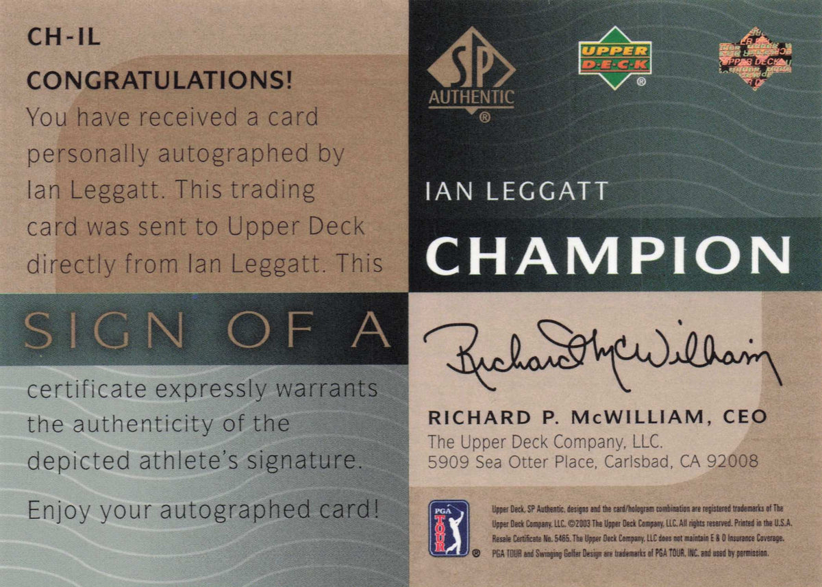 Ian Leggatt Sign Of A Champion SCARCE 2003 Hand Signed Golf Autograph Card