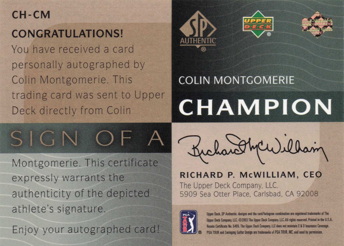 Colin Montgomerie Sign Of A Champion SCARCE Hand Signed Golf Autograph Card