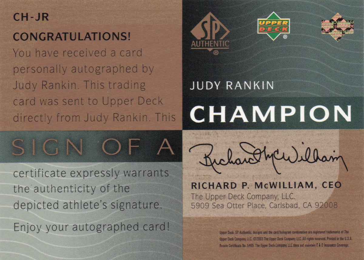 Judy Rankin Sign Of A Champion Hand Signed SCARCE Golf Autograph Card