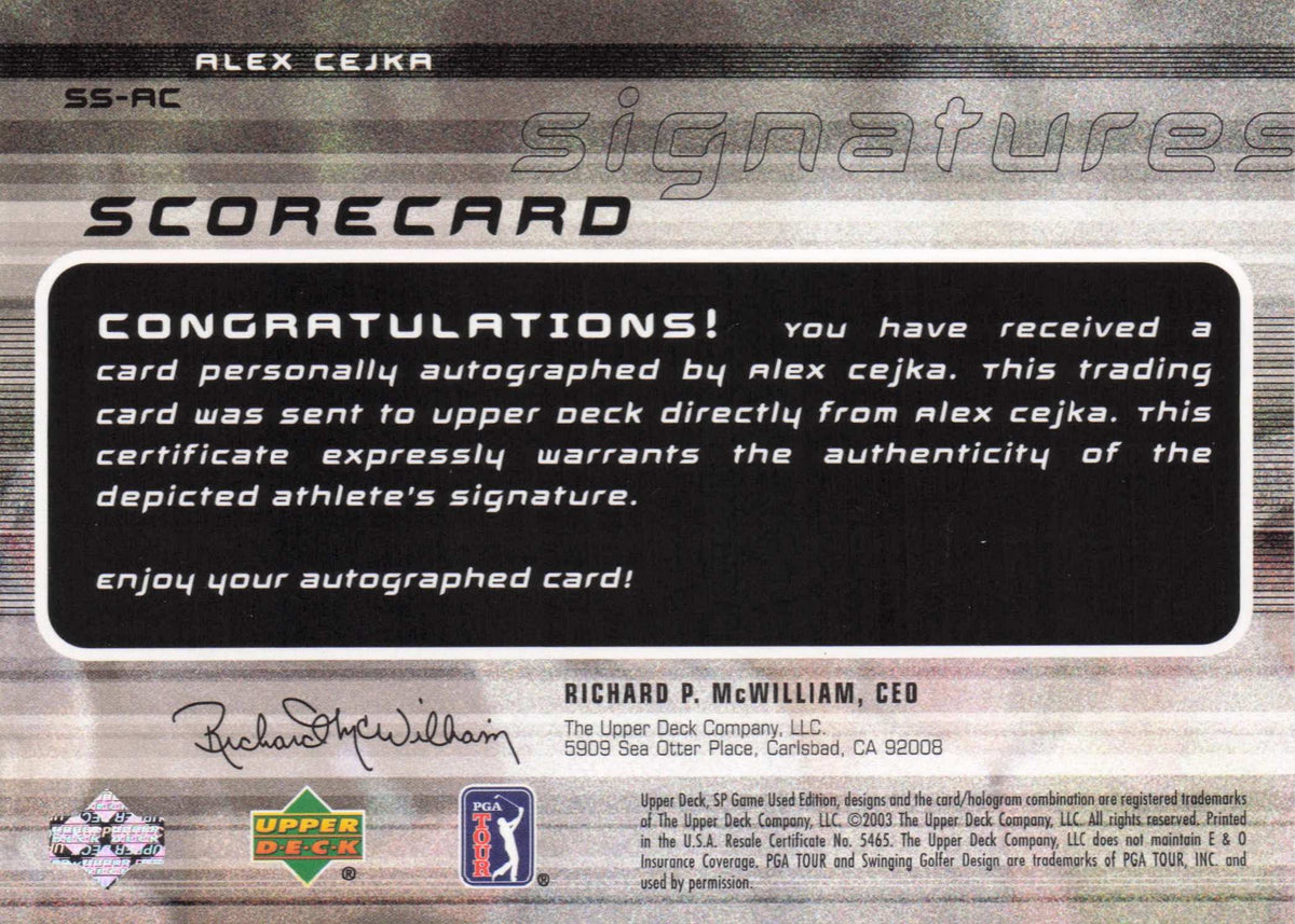 Alex Cejka Scorecard Signatures Hand Signed Golf Autograph Photo Card