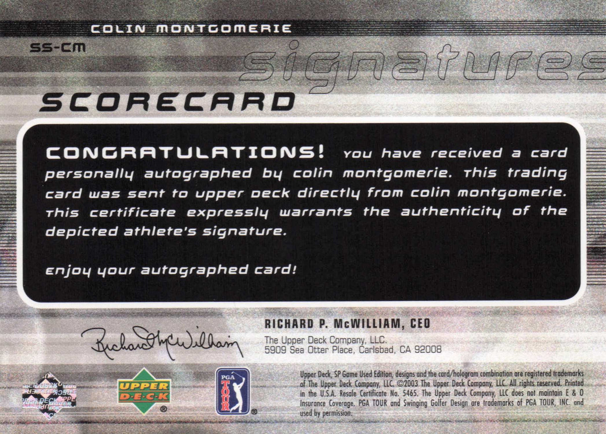 Colin Montgomerie Scorecard Signatures Golf Autograph Hand Signed Photo Card