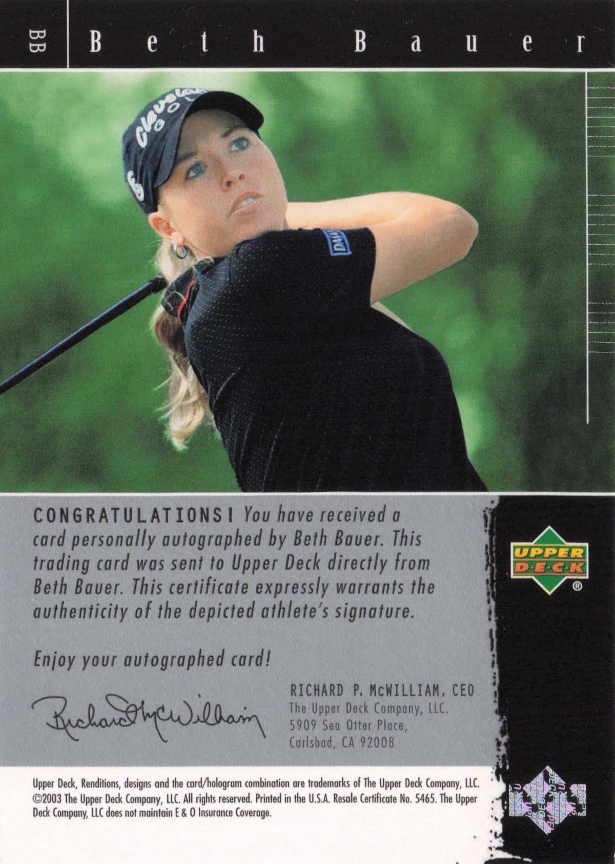 Brad Faxon 2003 Signature Exhibit Golf Upper Deck Autograph Signed Photo Card