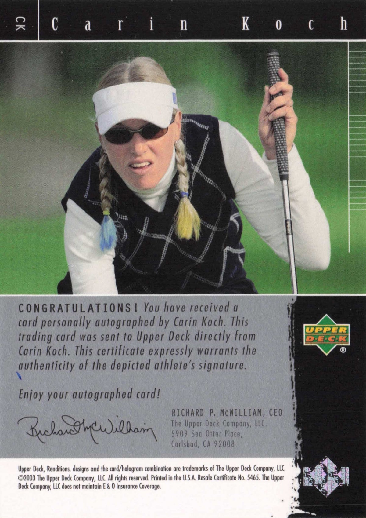 Carin Koch Signature Exhibit Golf Upper Deck Autograph Signed Photo Card