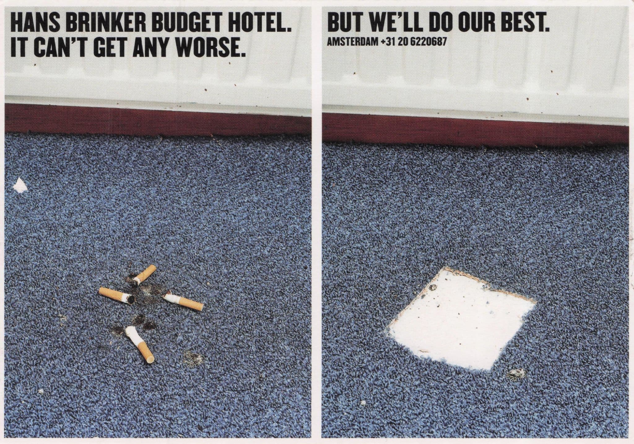 Hans Brinker Budget Hotel Amsterdam Cigarette Stubs Floor Advertising Postcard