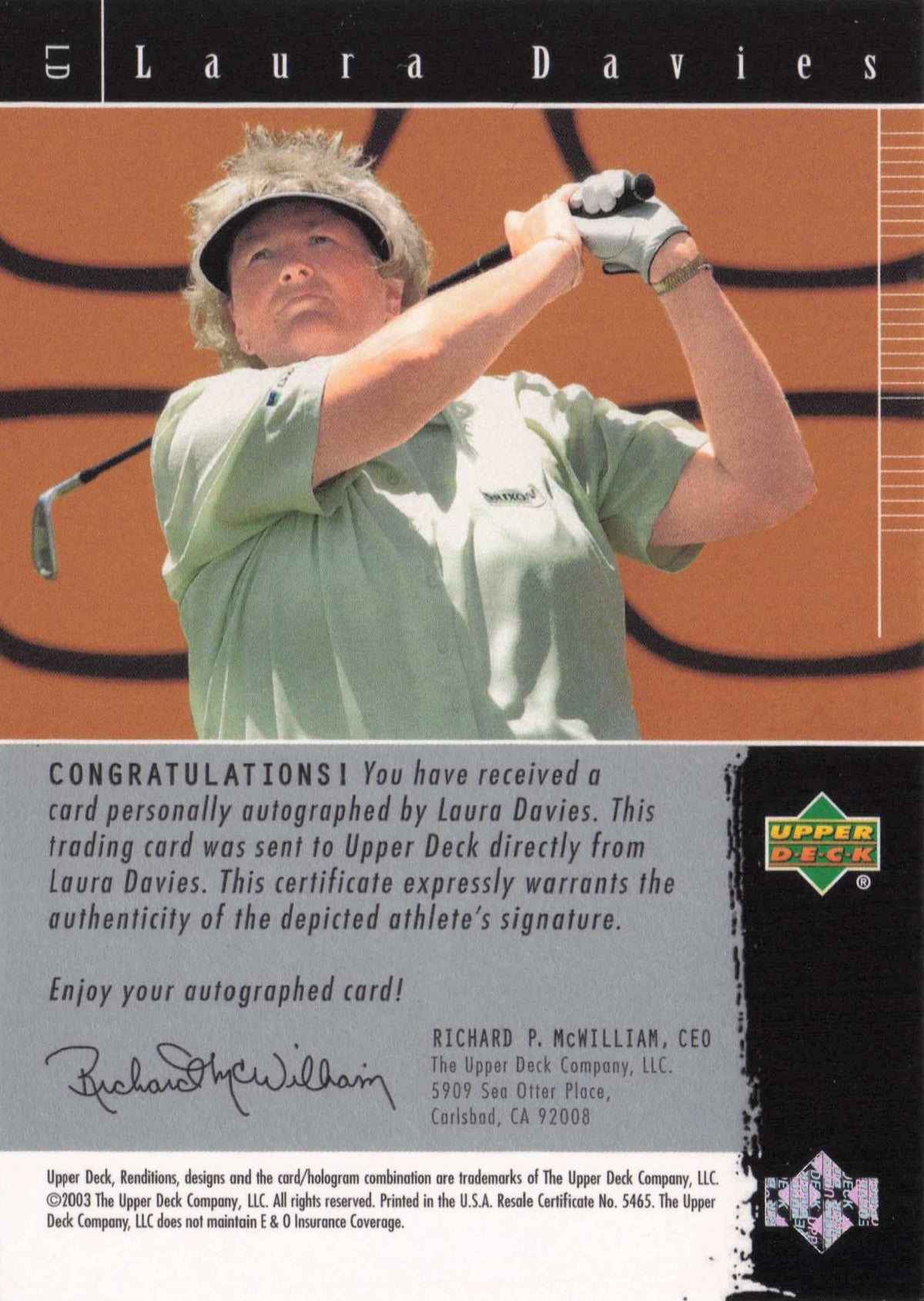 Laura Davies Signature Exhibit 2003 Hand Signed Golf Autograph Photo Card