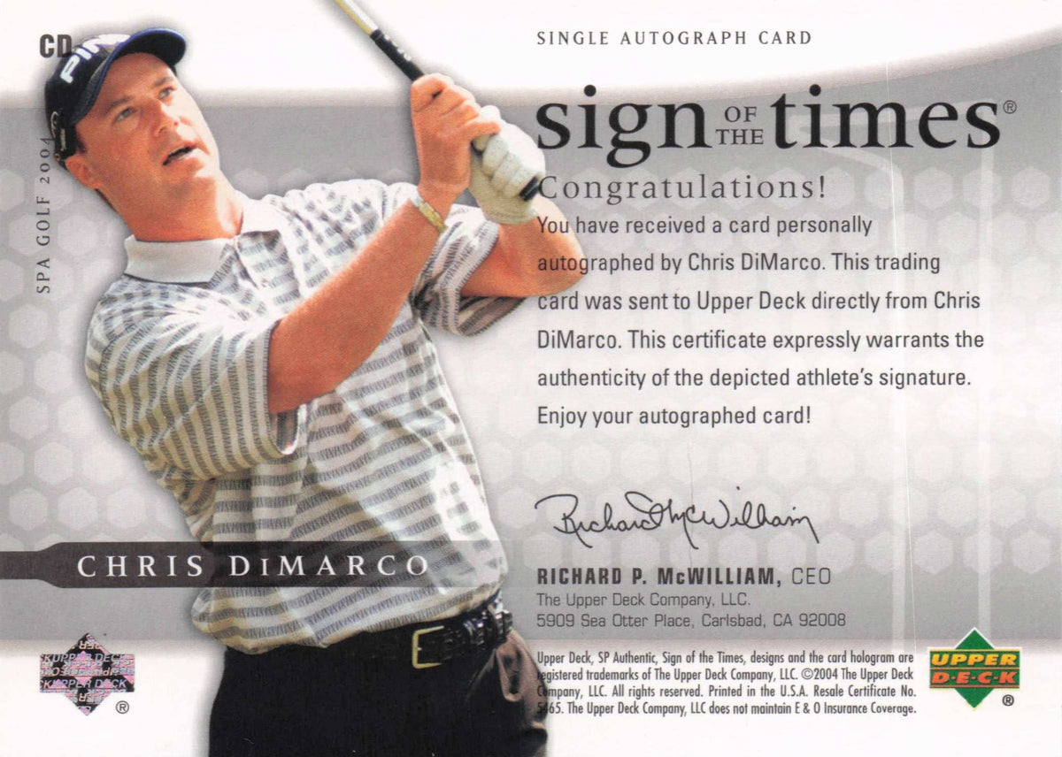 Chris DiMarco Sign Of The Times Golf 2004 Hand Signed Autograph Photo Card
