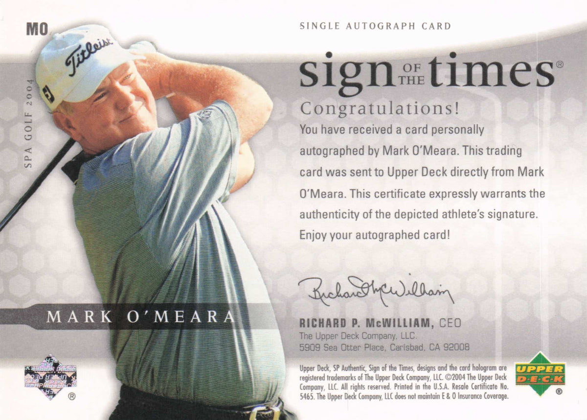 Mark O'Meara Sign Of The Times Golf 2004 Hand Signed Autograph Photo Card