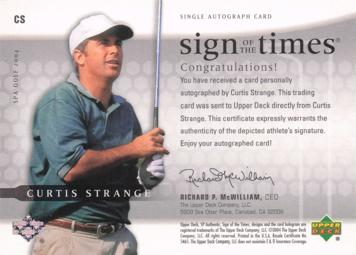 Curtis Strange Sign Of The Times Golf 2004 Hand Signed Autograph Photo Card