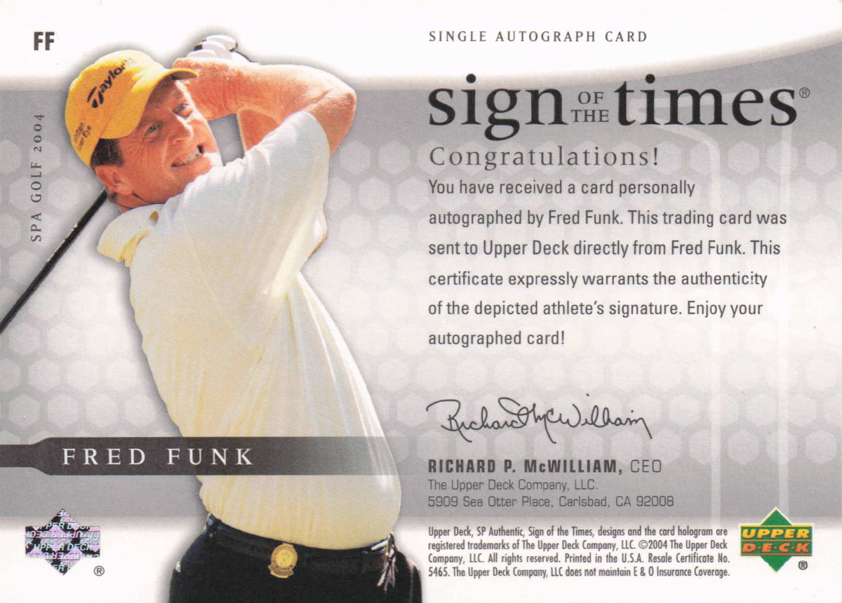 Fred Funk Sign Of The Times Golf 2004 Hand Signed Autograph Photo Card