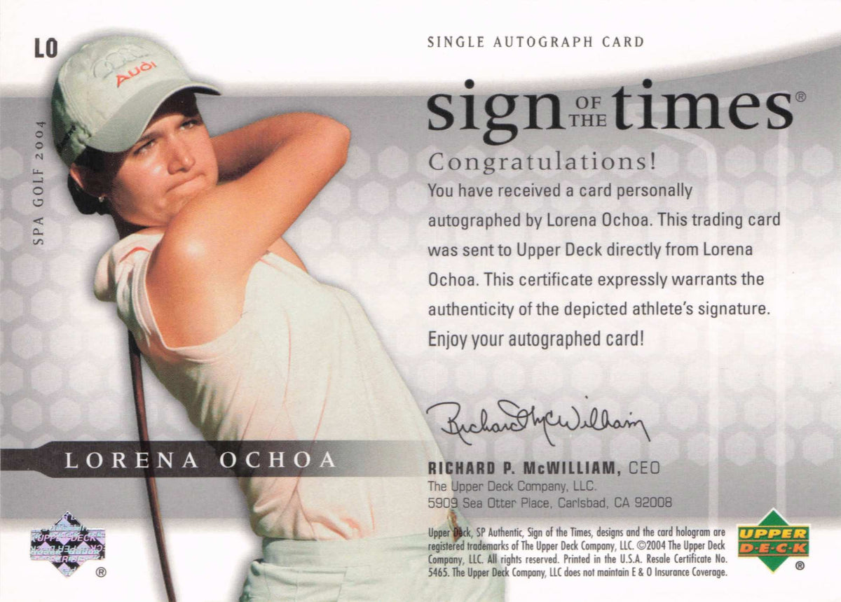 Lorena Ochoa Sign Of The Times Golf 2004 Hand Signed Autograph Photo Card