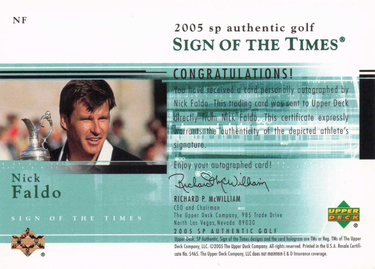 Nick Faldo Sign Of The Times Golf 2005 Hand Signed Autograph Photo Card