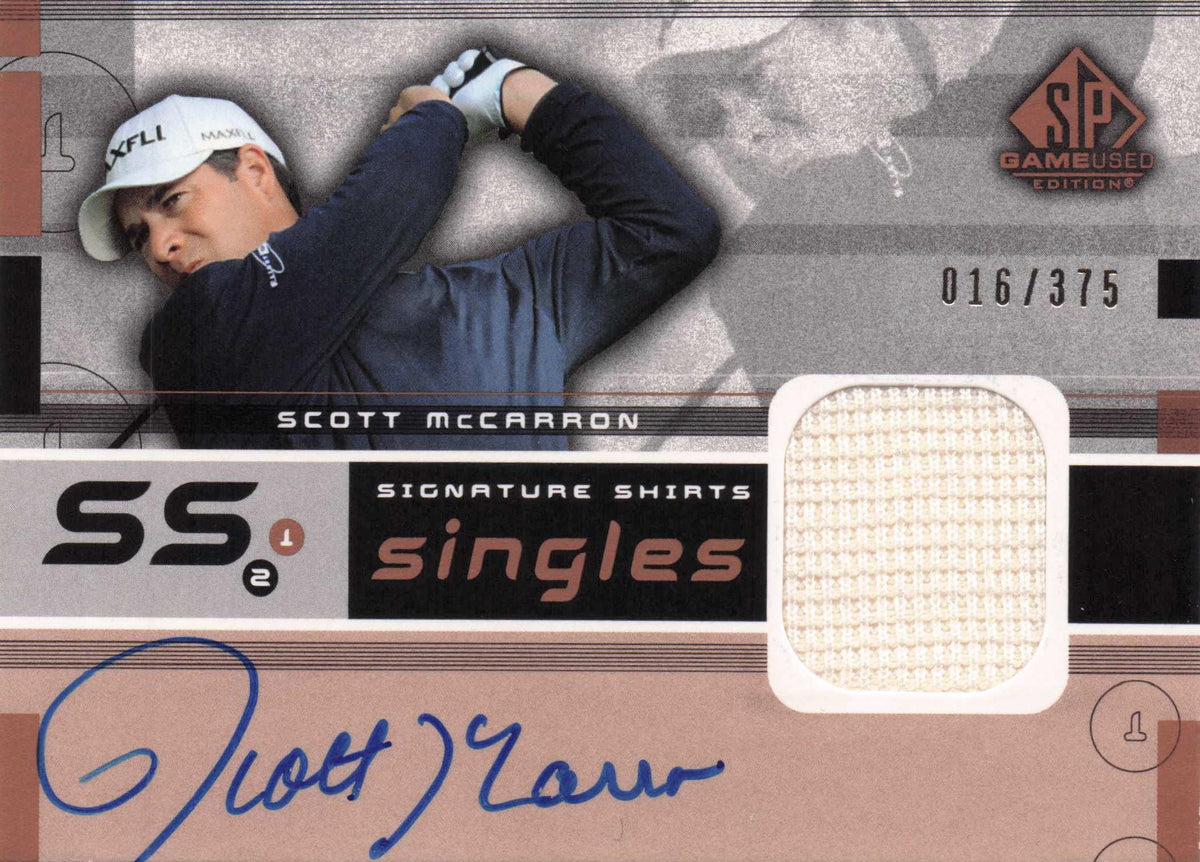 Scott McCarron Singles 2003 Golf Upper Deck Hand Signed Worn Shirt Card