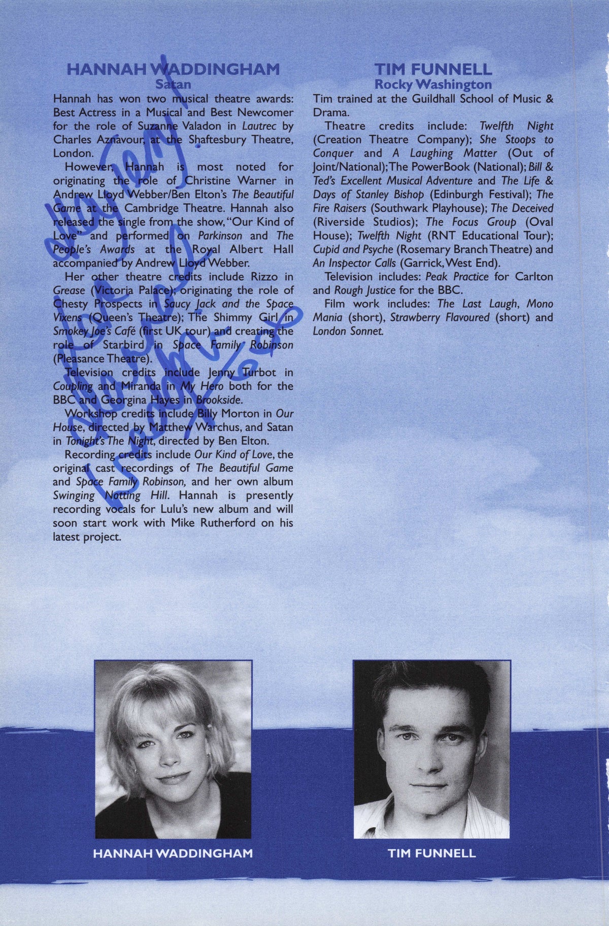 Dianne Pilkington of Wicked Hannah Waddingham Vintage Hand Signed Theatre Page