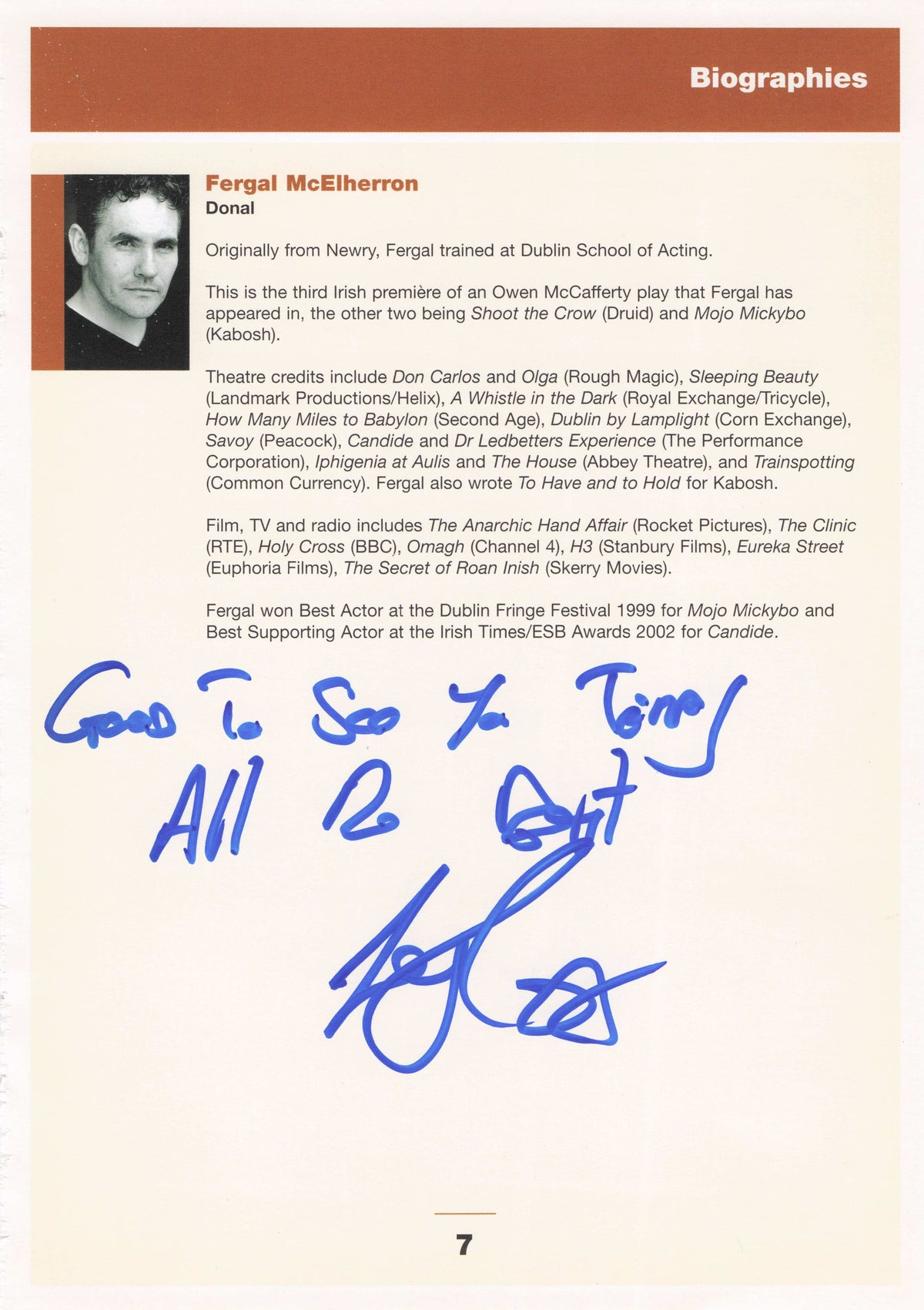 Gemma Mae Halligan Fergal McElherron Assassins Creed Irish Actor Hand Signed Page