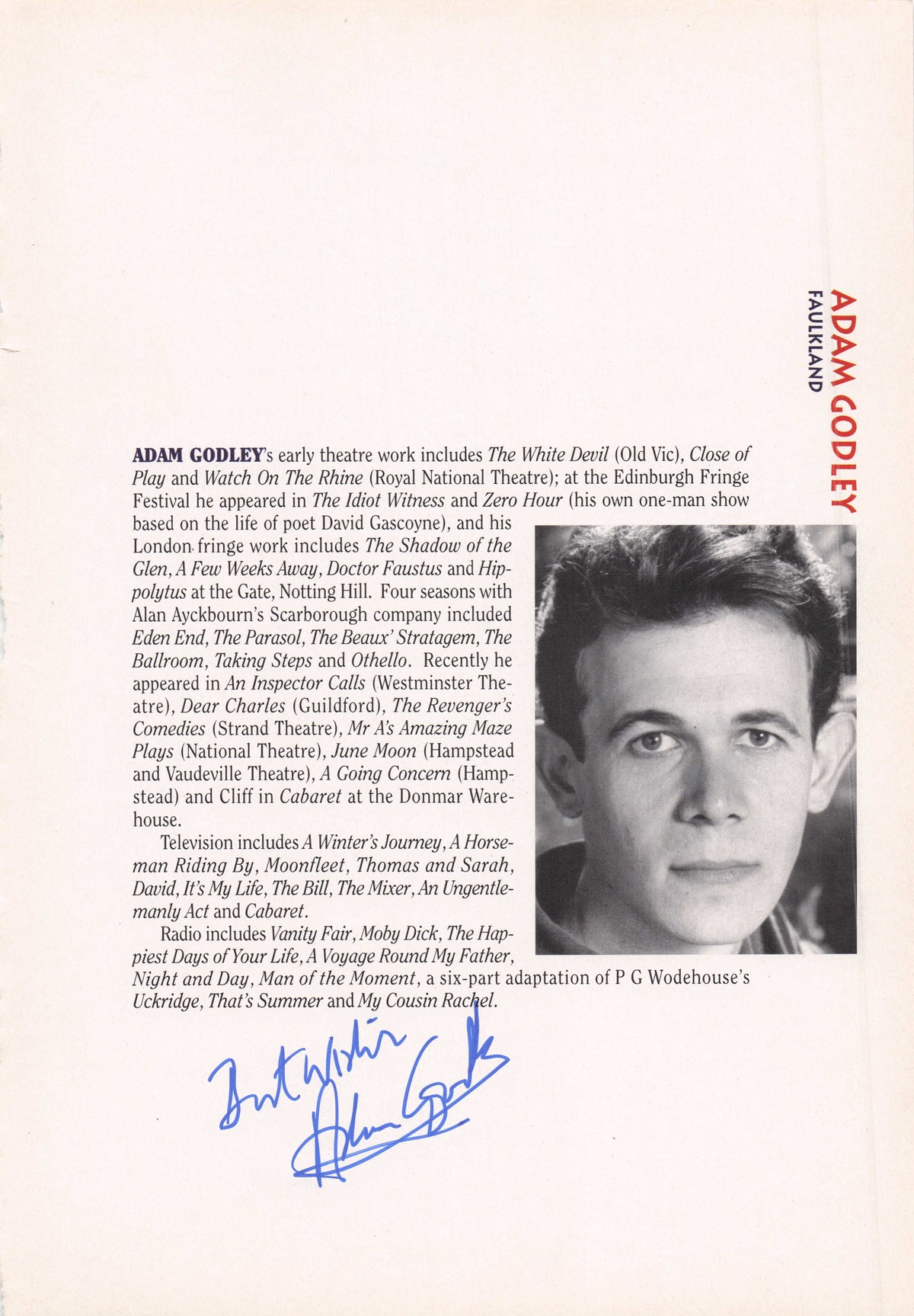Mr Billy Boyle of The 1970s Basil Brush Show Hand Signed Theatre Photo Page