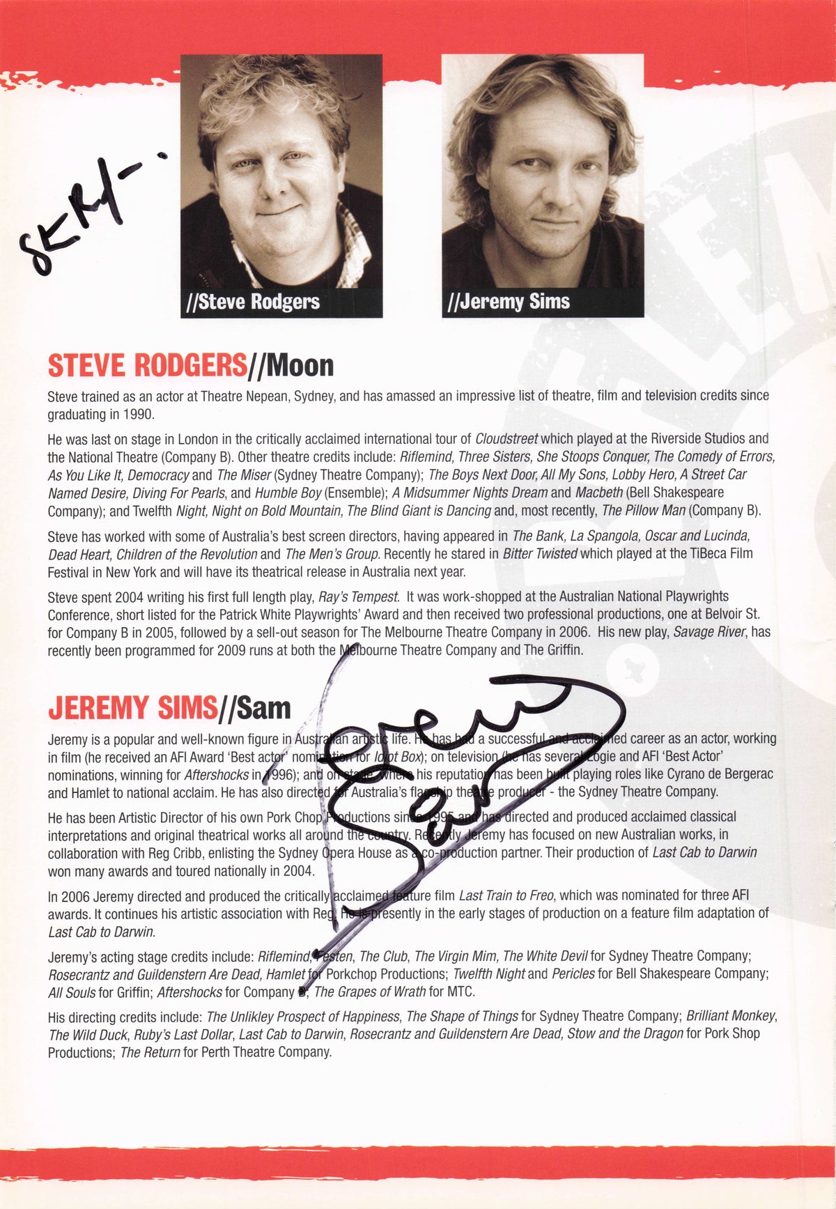 Steve Rodgers Jeremy Sims Joseph Kennedy Susan Prior 4x Signed Theatre Page