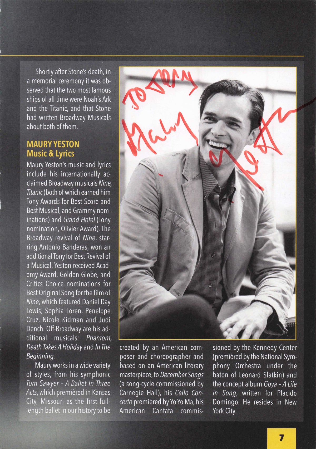 Maury Yeston Composer Of The Titanic Ship Musical Hand Signed Photo Page