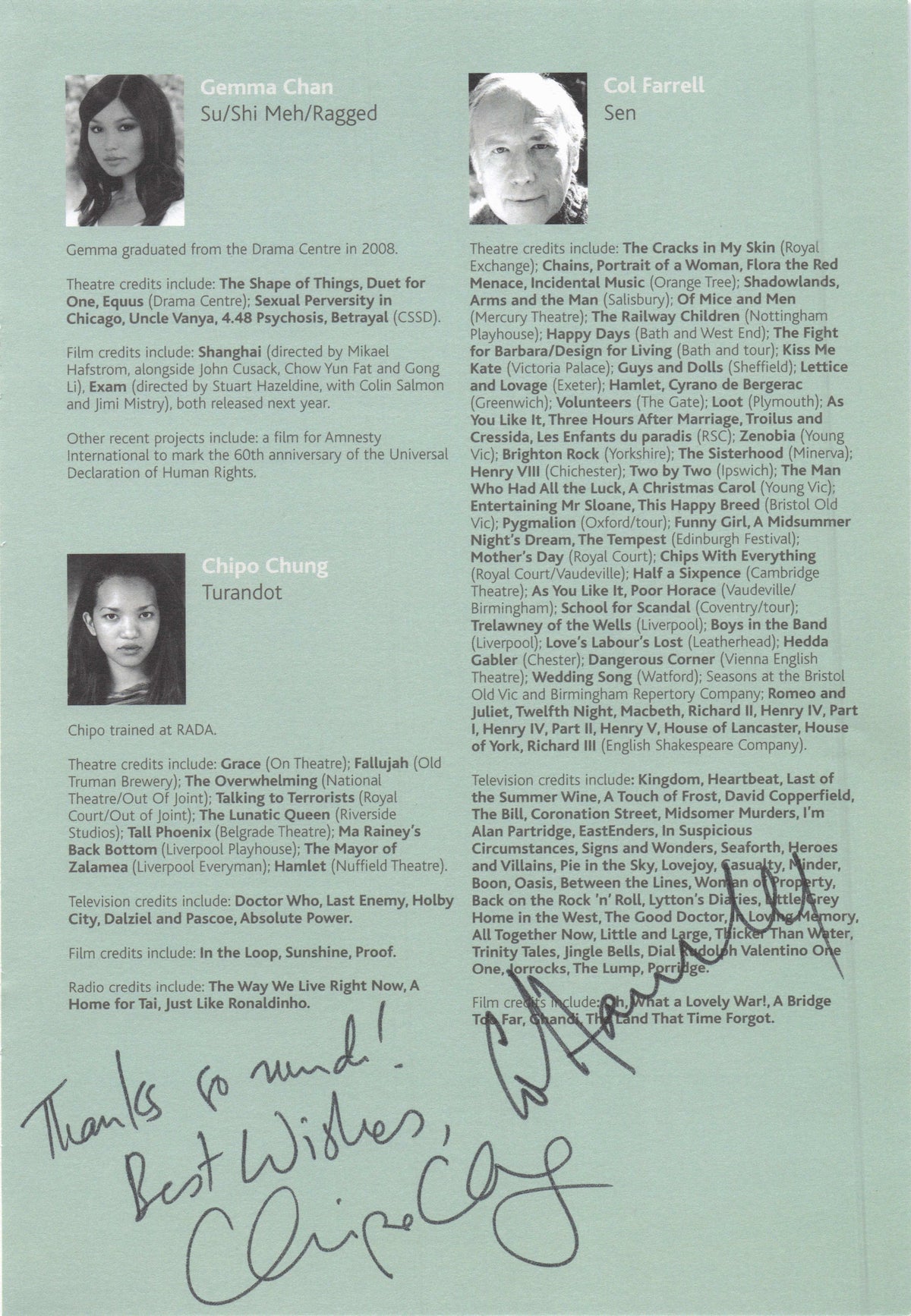 Chipa Chung of Silo Col Farrell Alex Hassell The Penguin 3x Hand Signed Photo Page