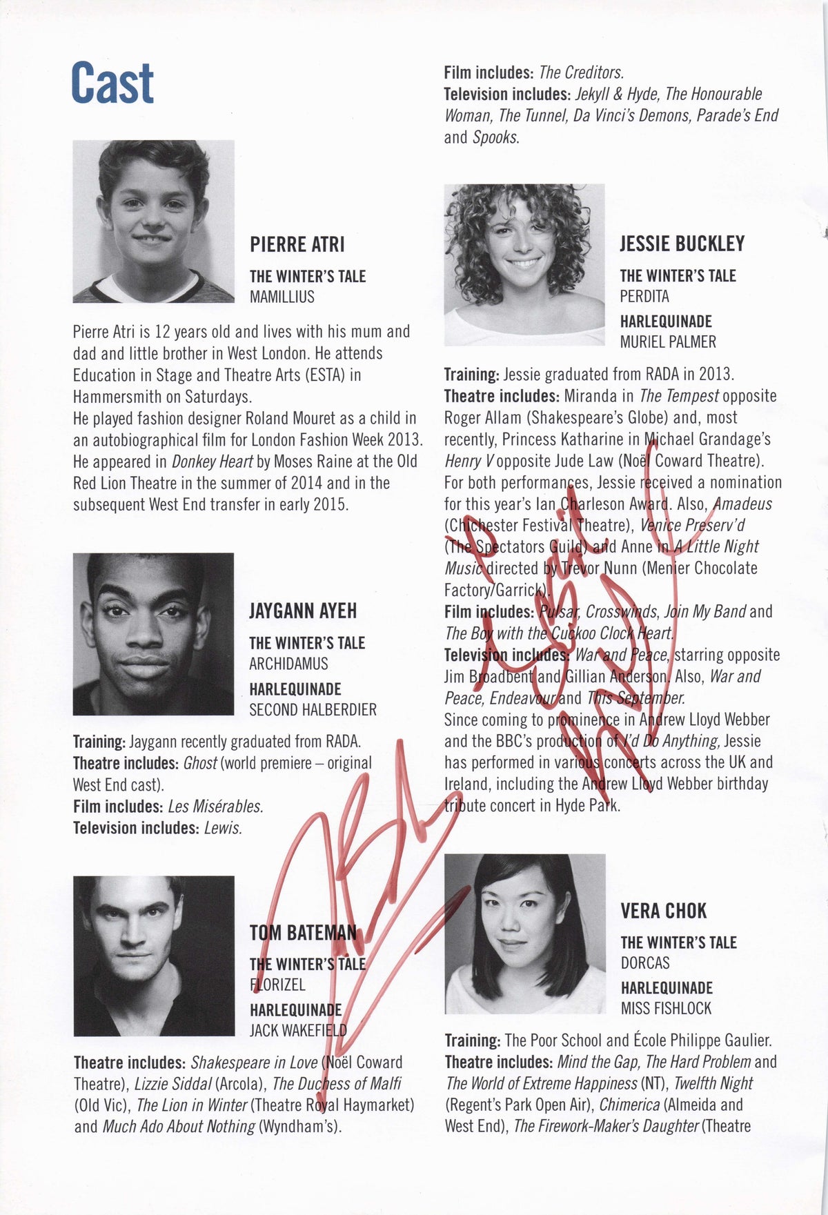 Jessie Buckley Tom Bateman Hand Signed Theatre Photo Page