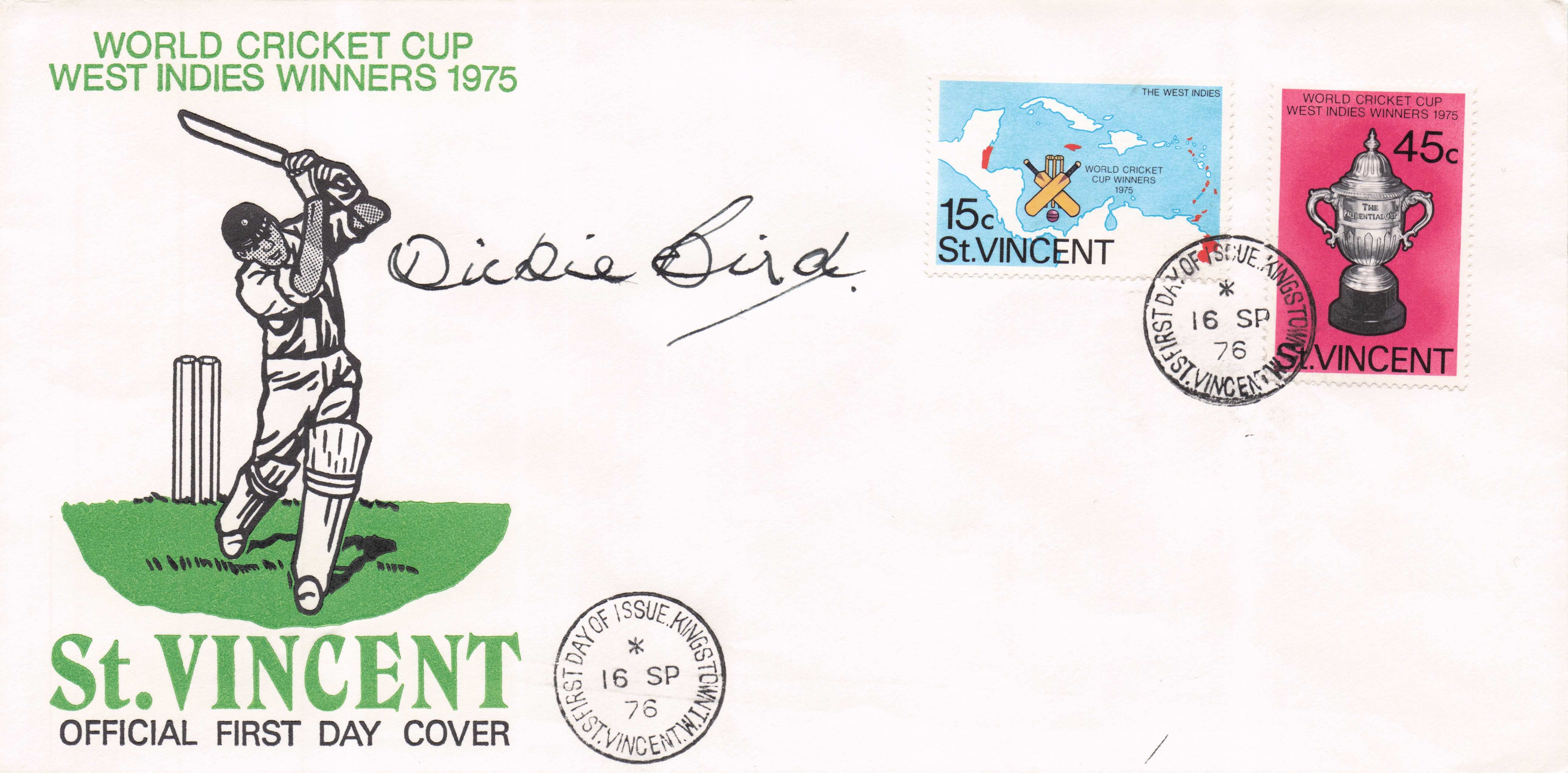 Dickie Bird Cricket Umpire Vintage 1976 West Indies Winners Cup Hand Signed FDC