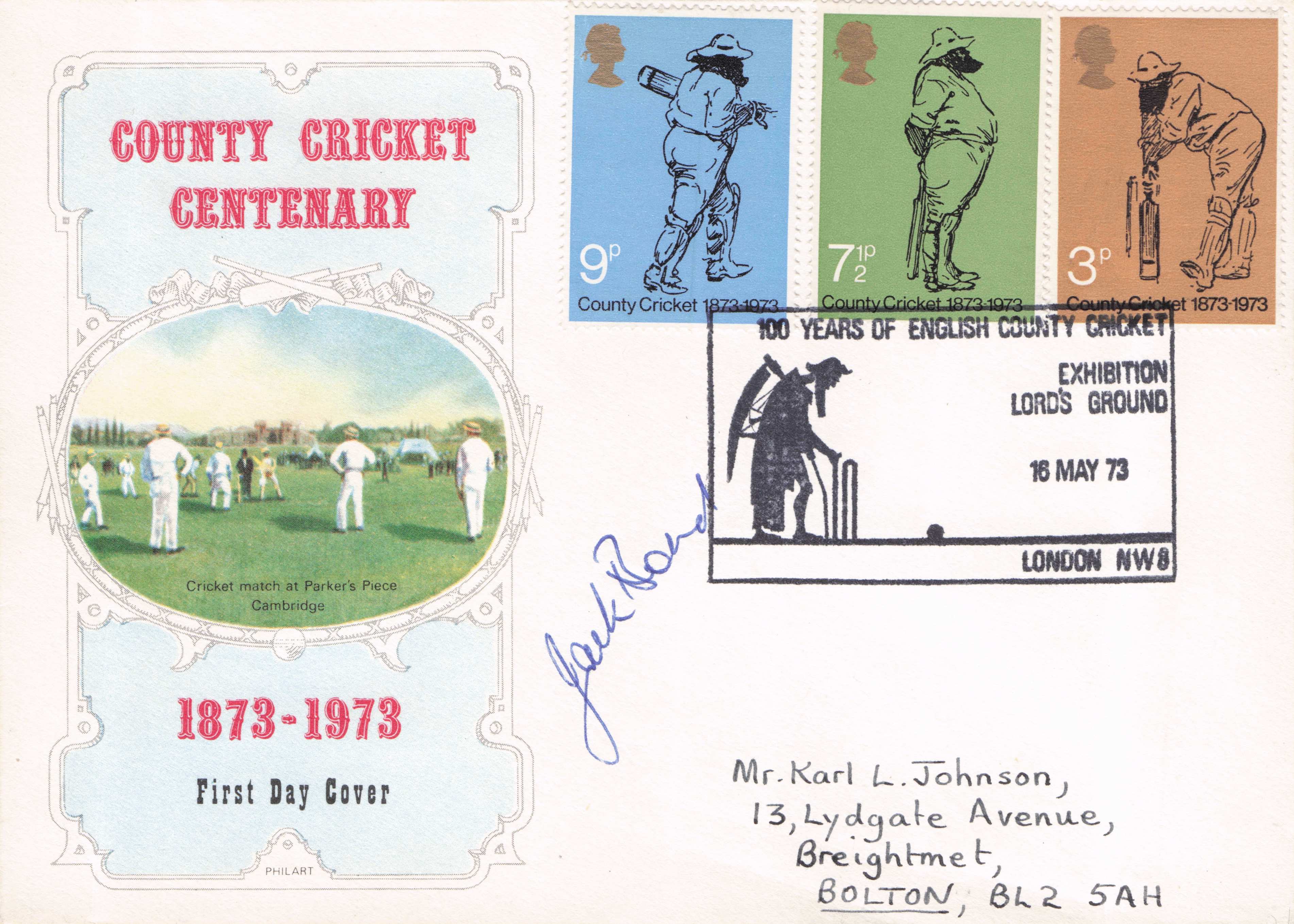 Jack Bond Lancashire Cricket Hand Signed Vintage 1973 Lords First Day Cover FDC